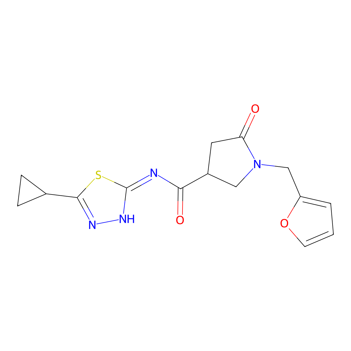 N-(5-cyclopropyl-1,3,4-thiadiazol-2-yl)-1-(furan-2-ylmethyl)-5-oxopyrrolidine-3-carboxamide molecular structure, CAS 1144454-45-4