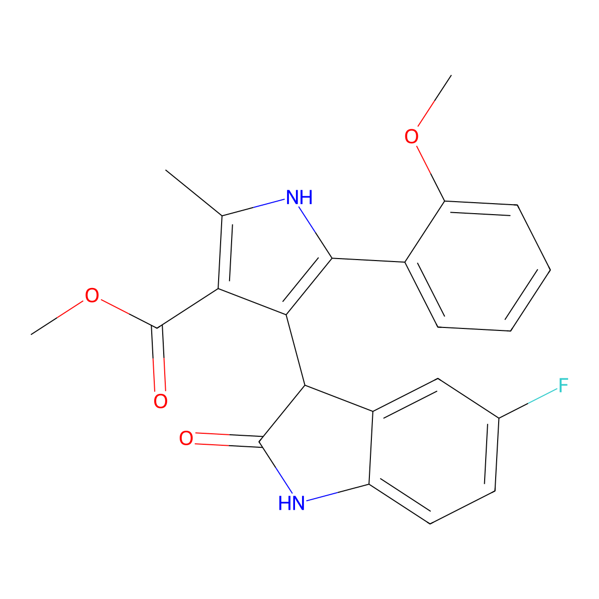 methyl 4-(5-fluoro-2-oxo-2,3-dihydro-1H-indol-3-yl)-5-(2-methoxyphenyl)-2-methyl-1H-pyrrole-3-carboxylate molecular structure, CAS 1144454-70-5