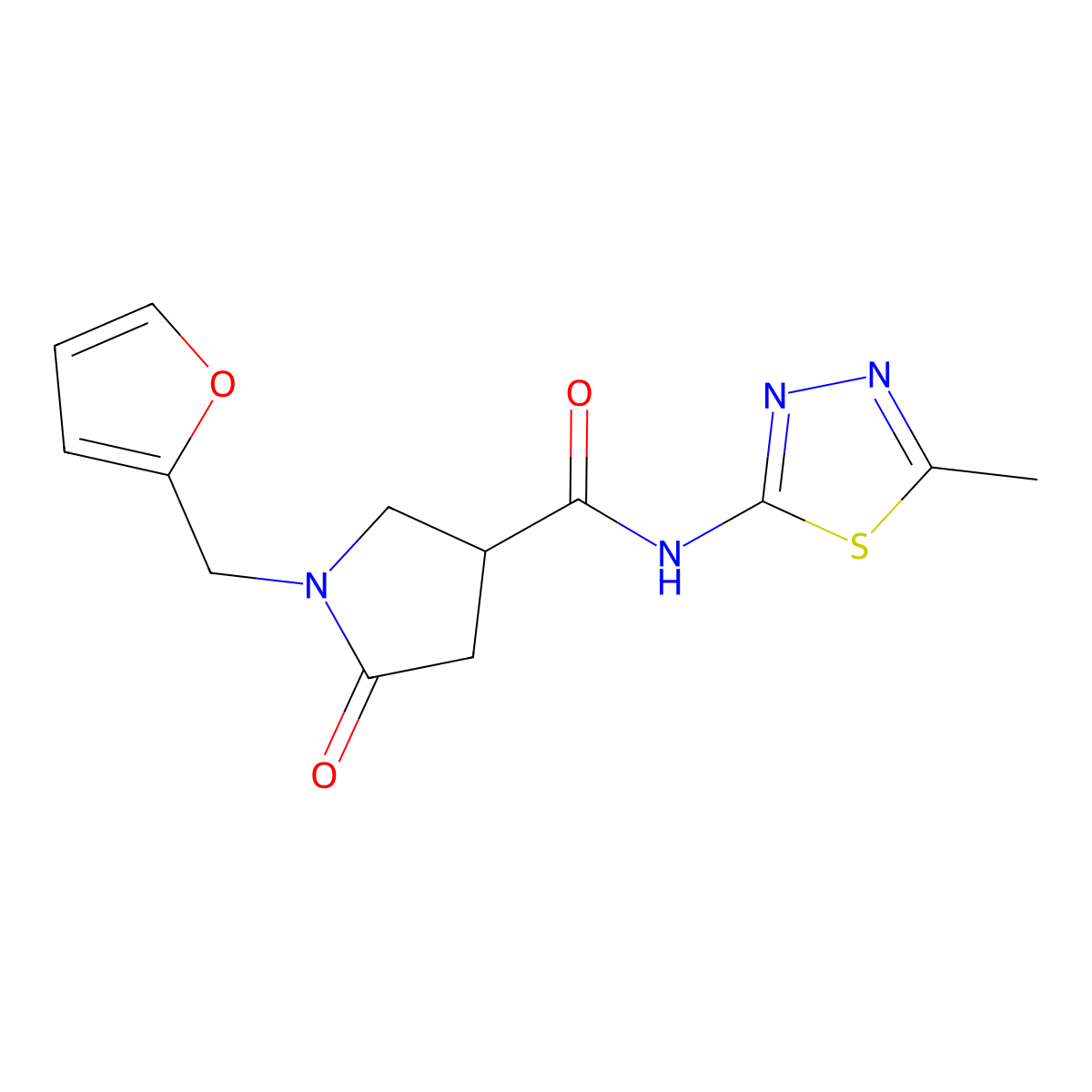 1-(furan-2-ylmethyl)-N-(5-methyl-1,3,4-thiadiazol-2-yl)-5-oxopyrrolidine-3-carboxamide molecular structure, CAS 1144454-73-8