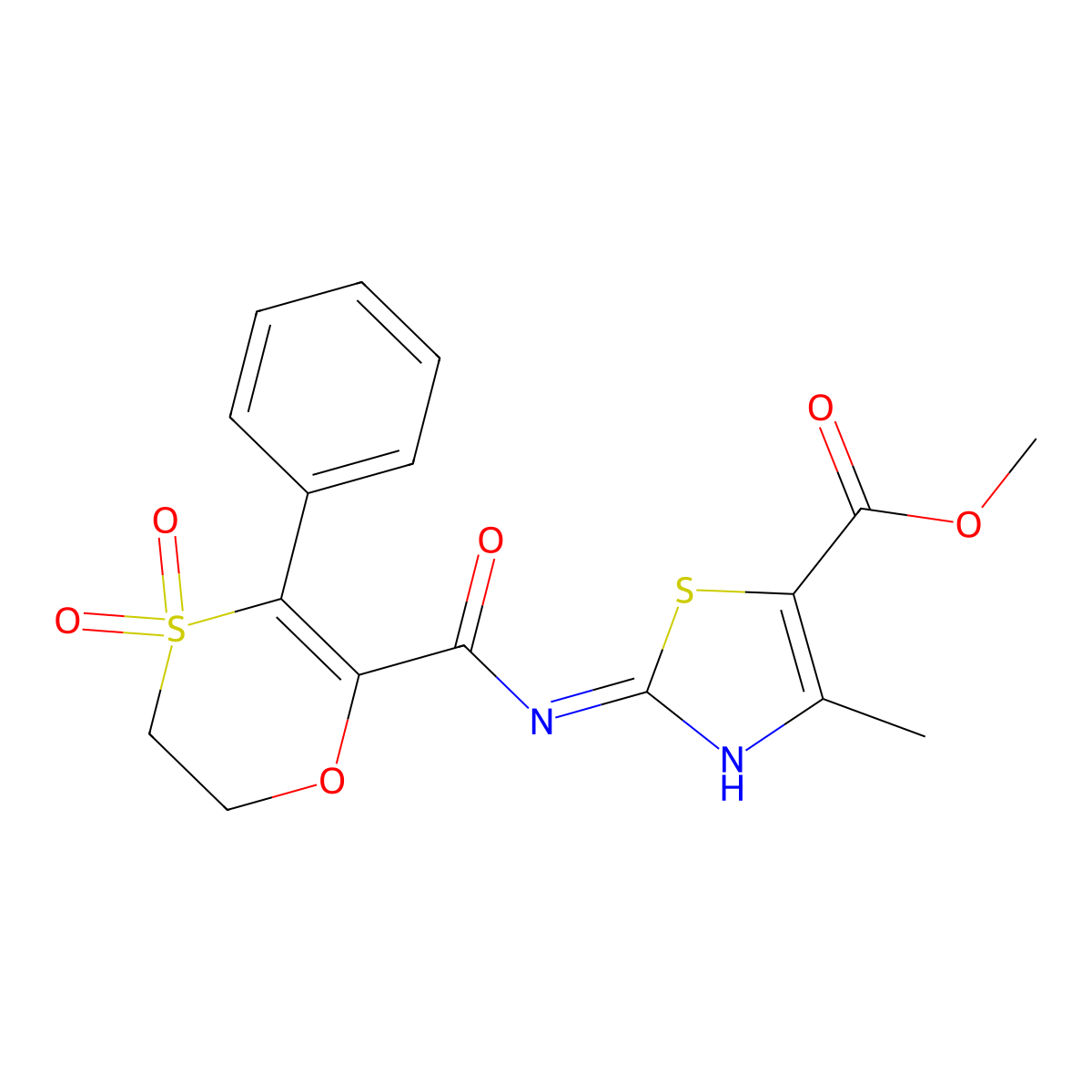 Methyl 2-{[(4,4-dioxido-3-phenyl-5,6-dihydro-1,4-oxathiin-2-yl)carbonyl]amino}-4-methyl-1,3-thiazole-5-carboxylate molecular structure, CAS 1144454-81-8