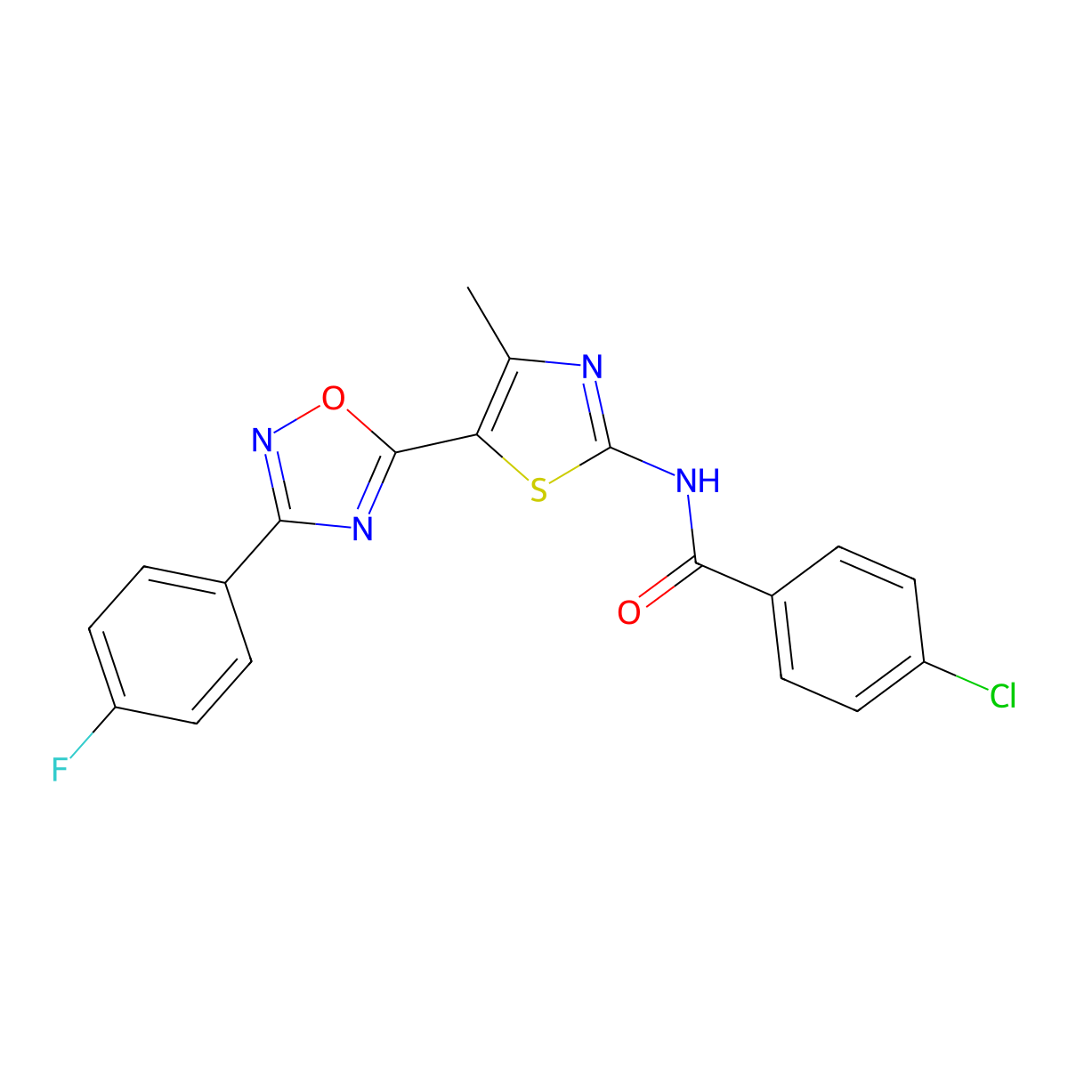 4-chloro-N-[(2Z)-5-[3-(4-fluorophenyl)-1,2,4-oxadiazol-5-yl]-4-methyl-1,3-thiazol-2(3H)-ylidene]benzamide molecular structure, CAS 1144454-99-8