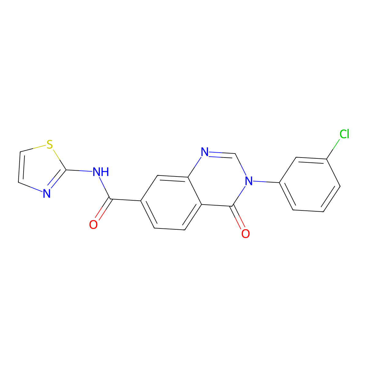 3-(3-chlorophenyl)-4-oxo-N-(1,3-thiazol-2-yl)-3,4-dihydroquinazoline-7-carboxamide molecular structure, CAS 1144455-13-9