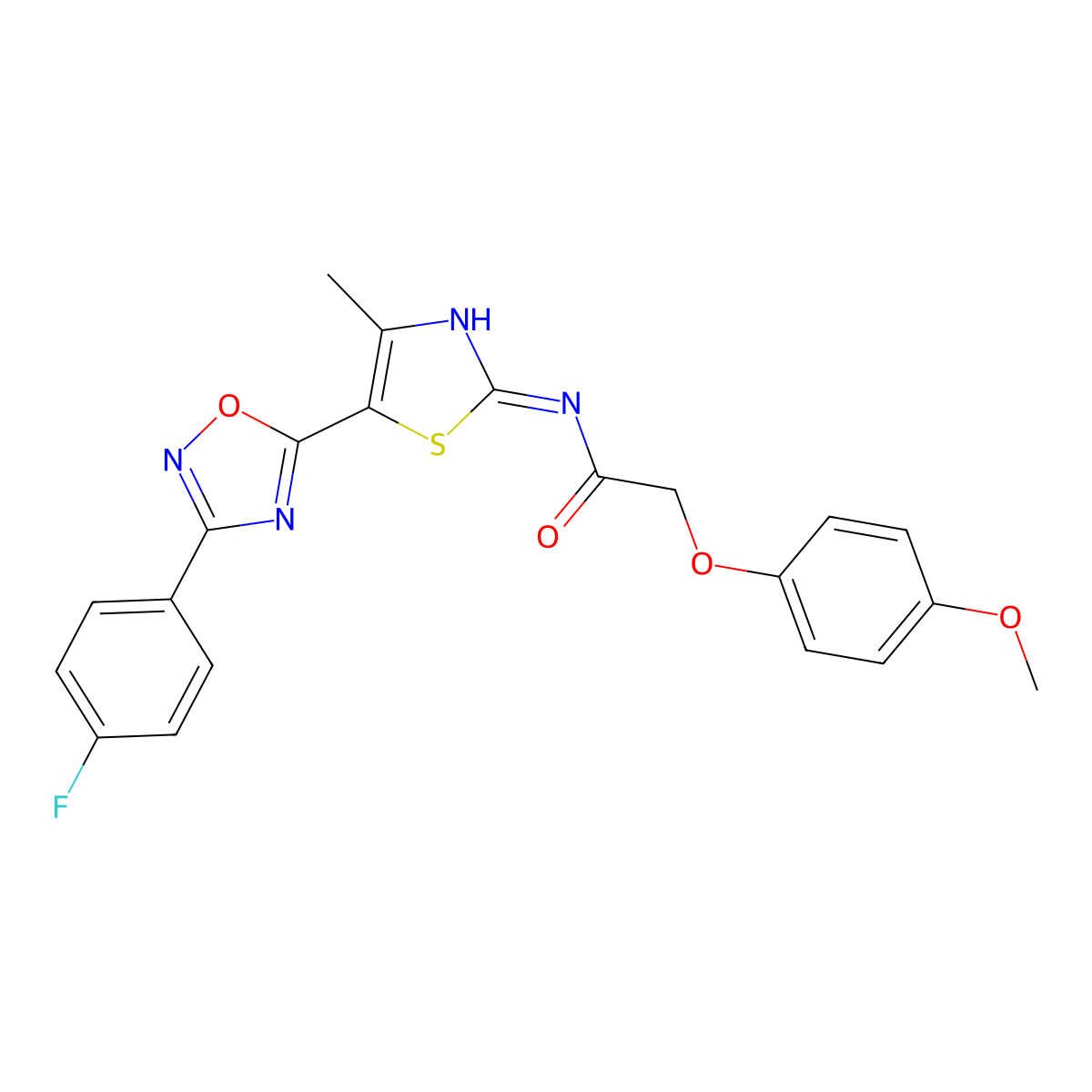 N-[(2Z)-5-[3-(4-fluorophenyl)-1,2,4-oxadiazol-5-yl]-4-methyl-1,3-thiazol-2(3H)-ylidene]-2-(4-methoxyphenoxy)acetamide molecular structure, CAS 1144455-19-5