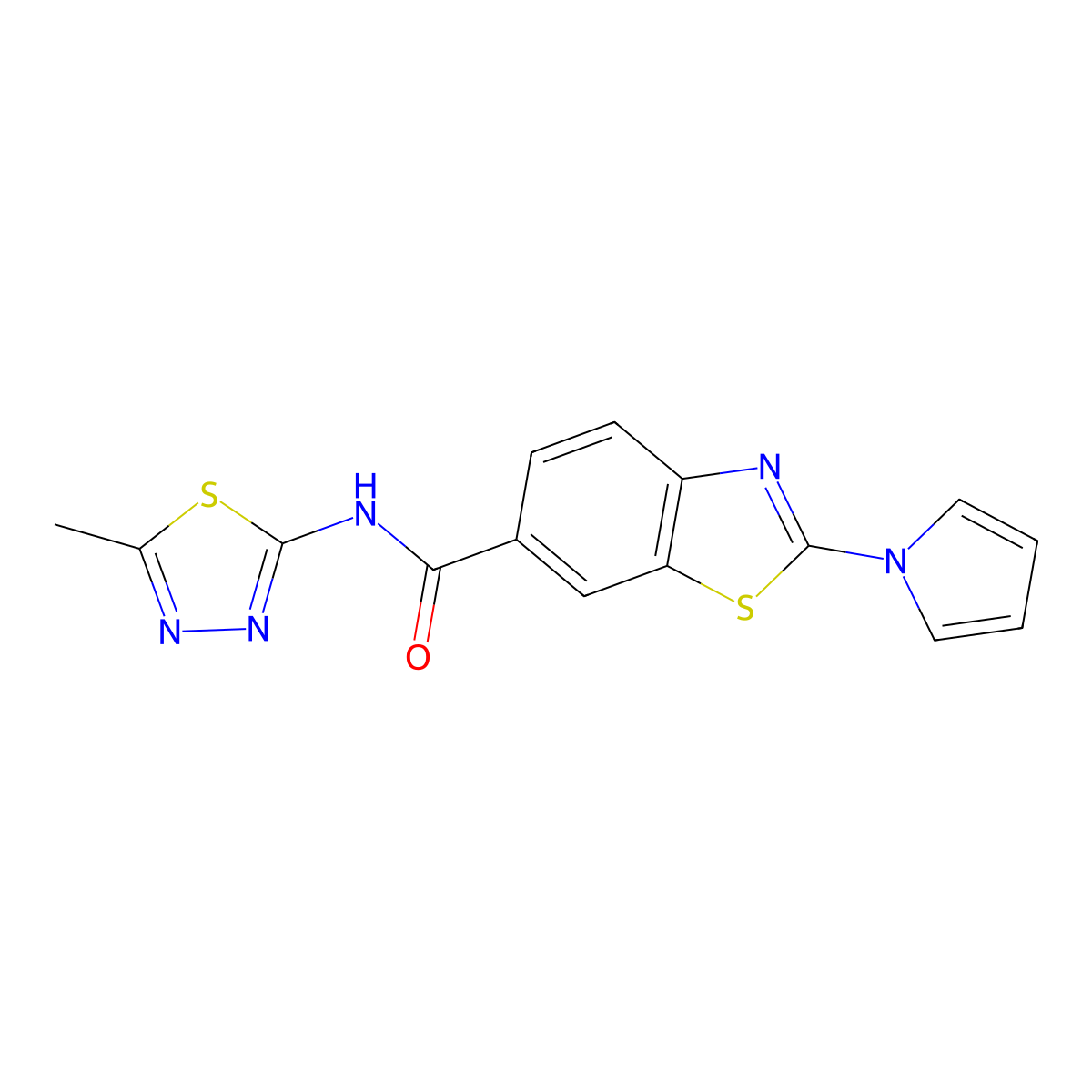 N-[(2E)-5-methyl-1,3,4-thiadiazol-2(3H)-ylidene]-2-(1H-pyrrol-1-yl)-1,3-benzothiazole-6-carboxamide molecular structure, CAS 1144455-21-9