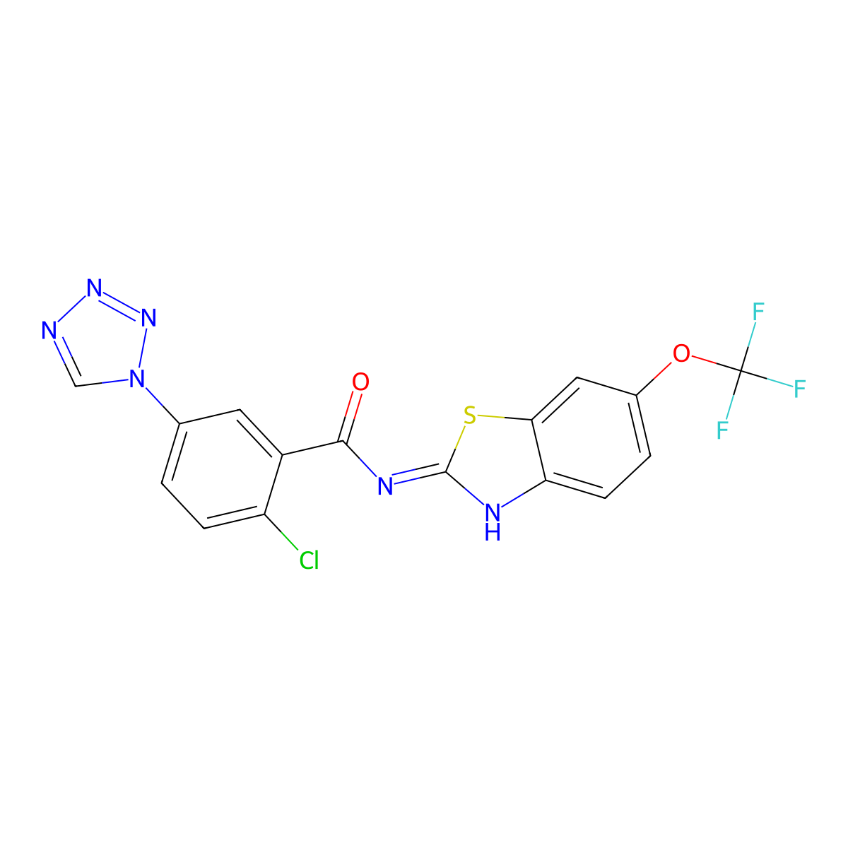 2-chloro-5-(1H-tetrazol-1-yl)-N-[(2Z)-6-(trifluoromethoxy)-1,3-benzothiazol-2(3H)-ylidene]benzamide molecular structure, CAS 1144455-35-5