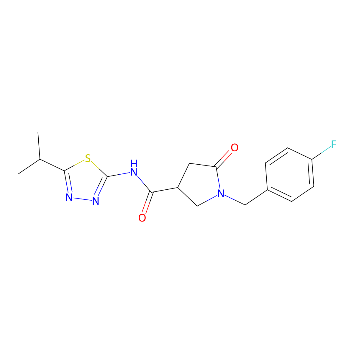1-(4-fluorobenzyl)-5-oxo-N-[(2E)-5-(propan-2-yl)-1,3,4-thiadiazol-2(3H)-ylidene]pyrrolidine-3-carboxamide molecular structure, CAS 1144455-41-3