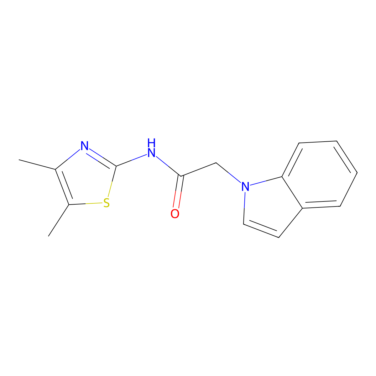 N-(4,5-dimethyl-1,3-thiazol-2-yl)-2-(1H-indol-1-yl)acetamide molecular structure, CAS 1144455-59-3