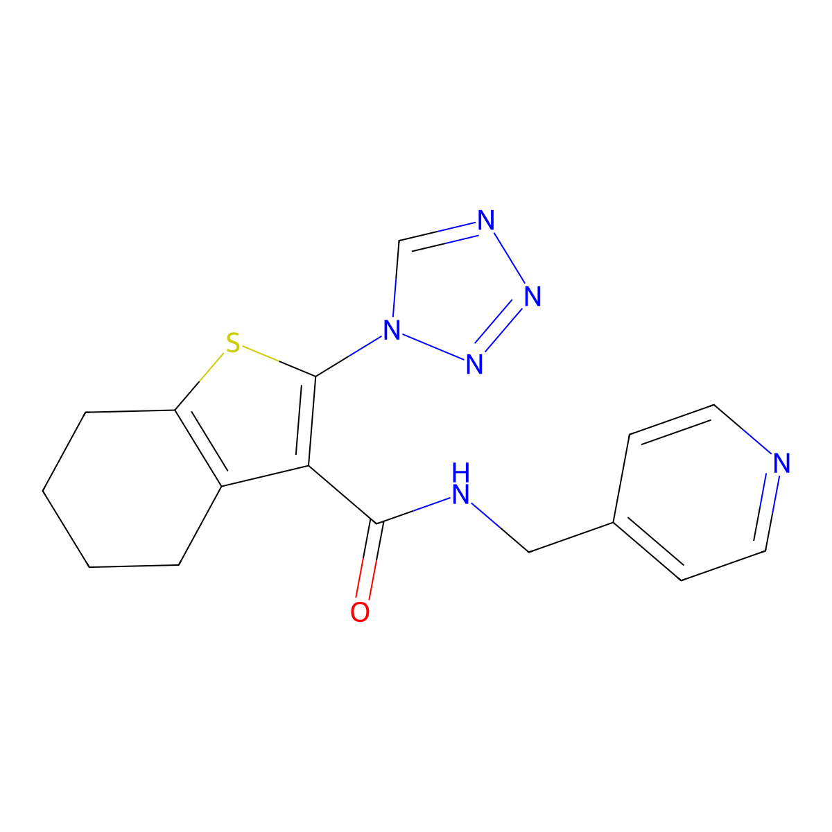 N-(pyridin-4-ylmethyl)-2-(1H-tetrazol-1-yl)-4,5,6,7-tetrahydro-1-benzothiophene-3-carboxamide molecular structure, CAS 1144455-61-7