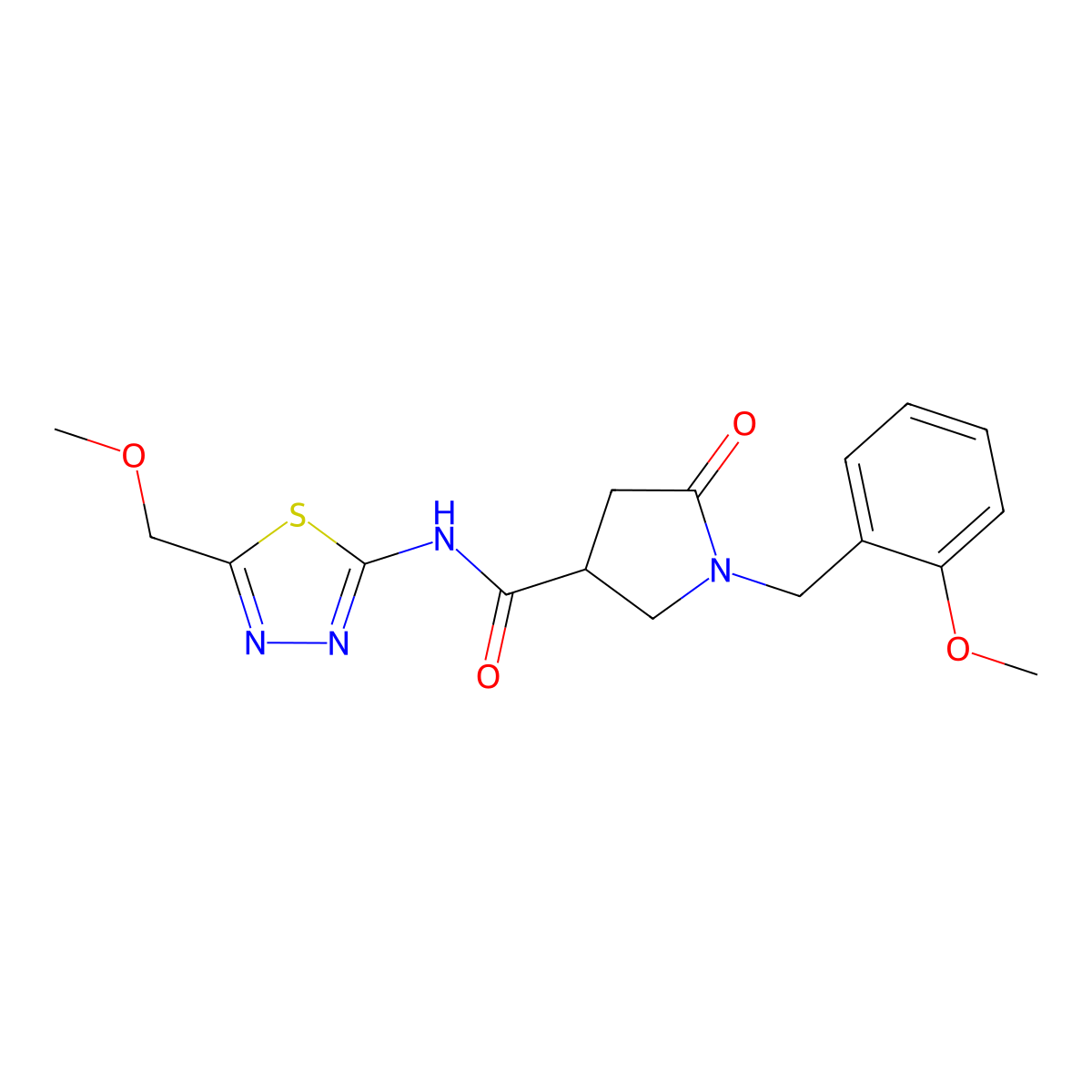 1-(2-methoxybenzyl)-N-[(2E)-5-(methoxymethyl)-1,3,4-thiadiazol-2(3H)-ylidene]-5-oxopyrrolidine-3-carboxamide molecular structure, CAS 1144455-86-6