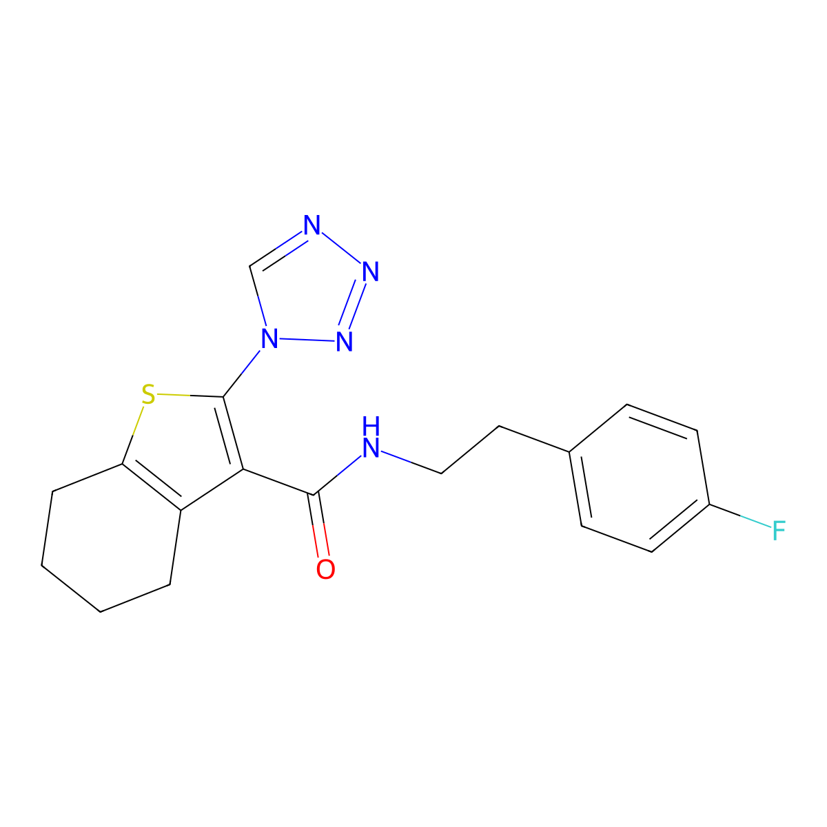 N-[2-(4-fluorophenyl)ethyl]-2-(1H-tetrazol-1-yl)-4,5,6,7-tetrahydro-1-benzothiophene-3-carboxamide molecular structure, CAS 1144455-96-8