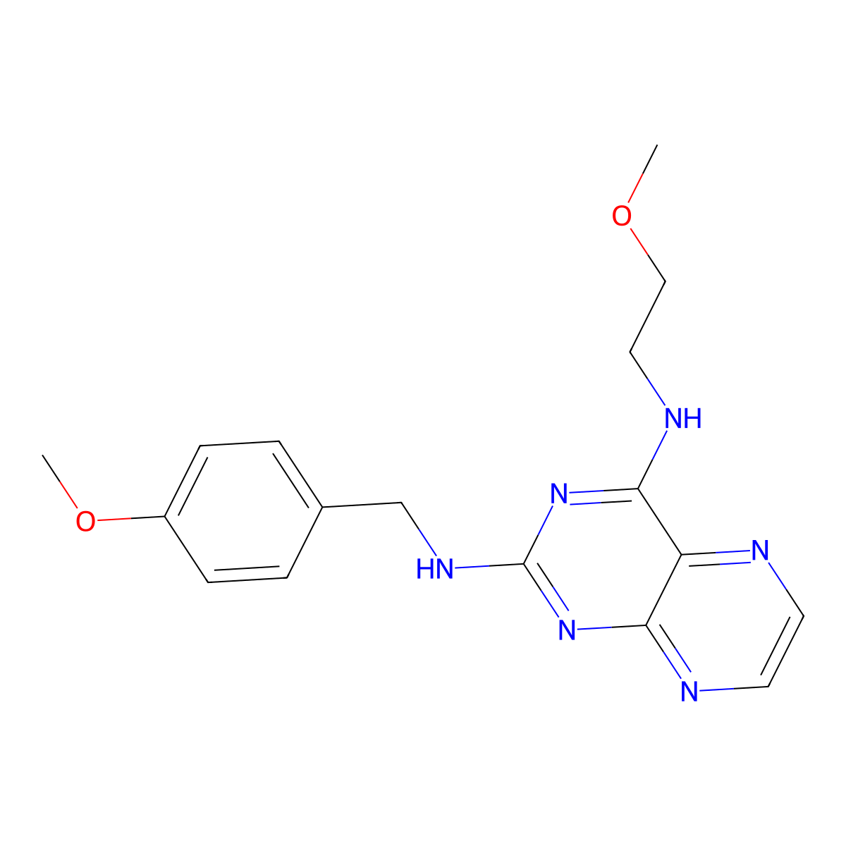 {4-[(2-Methoxyethyl)amino]pteridin-2-yl}[(4-methoxyphenyl)methyl]amine molecular structure, CAS 1144456-35-8