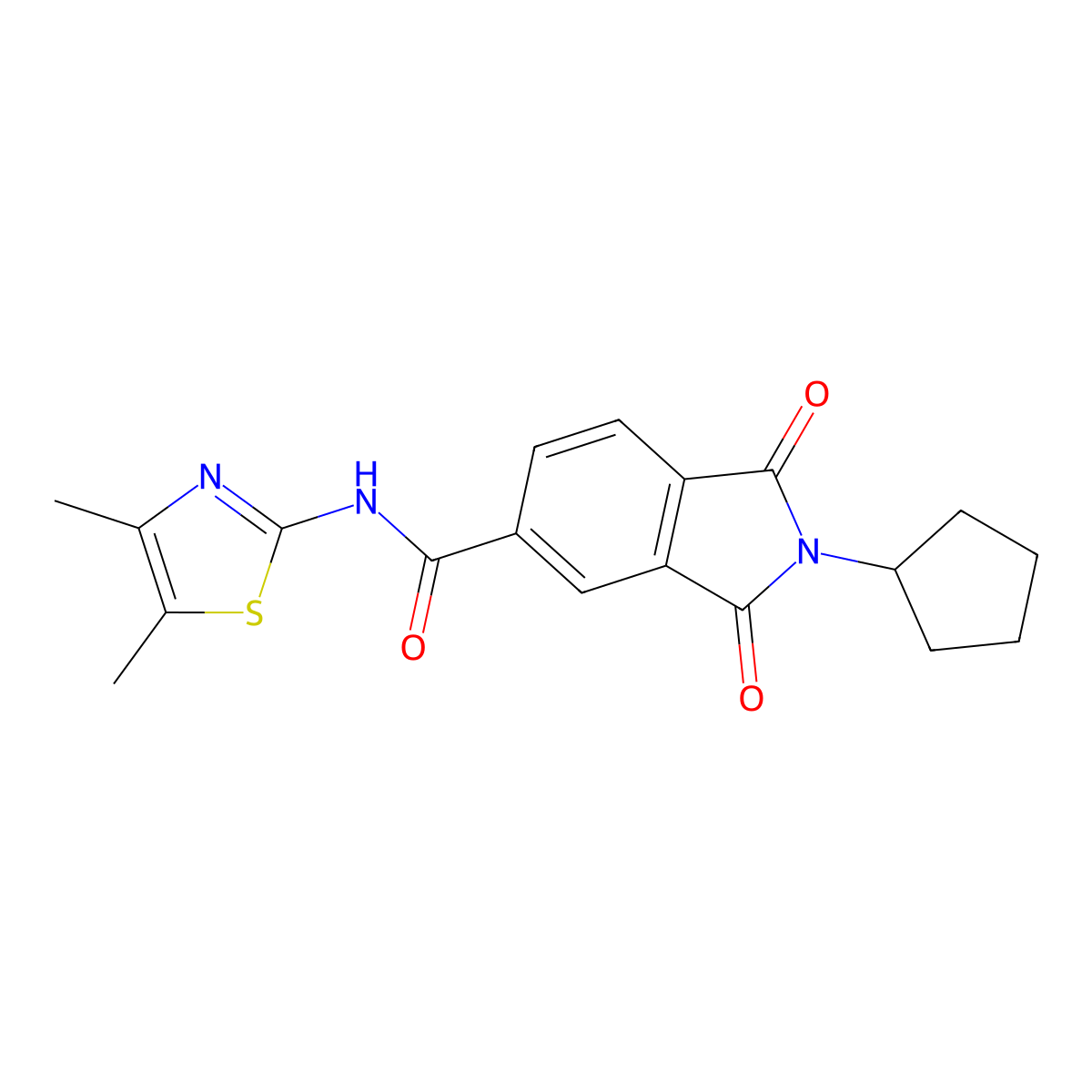 2-cyclopentyl-N-[(2E)-4,5-dimethyl-1,3-thiazol-2(3H)-ylidene]-1,3-dioxo-2,3-dihydro-1H-isoindole-5-carboxamide molecular structure, CAS 1144456-40-5