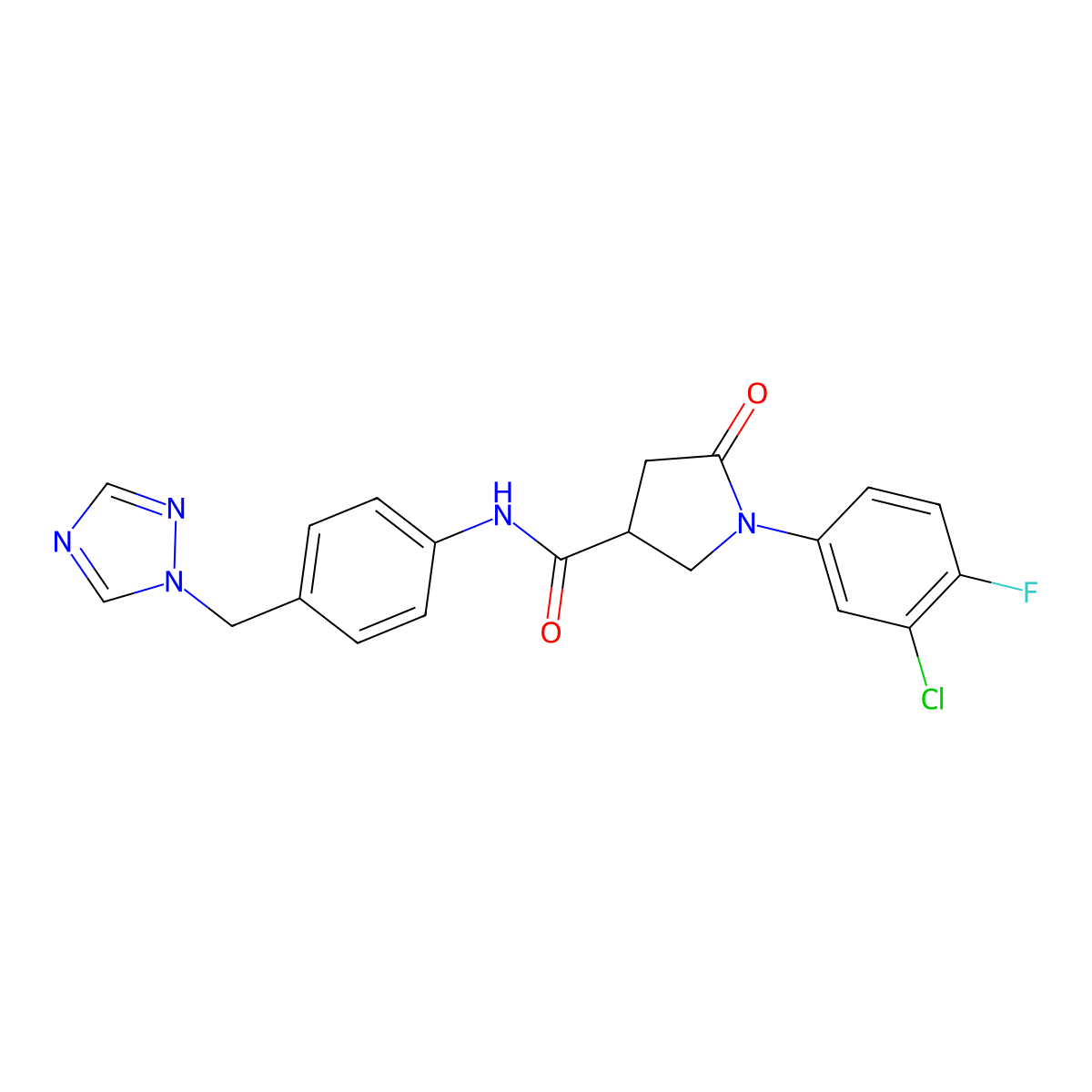 1-(3-chloro-4-fluorophenyl)-5-oxo-N-[4-(1H-1,2,4-triazol-1-ylmethyl)phenyl]pyrrolidine-3-carboxamide molecular structure, CAS 1144456-57-4