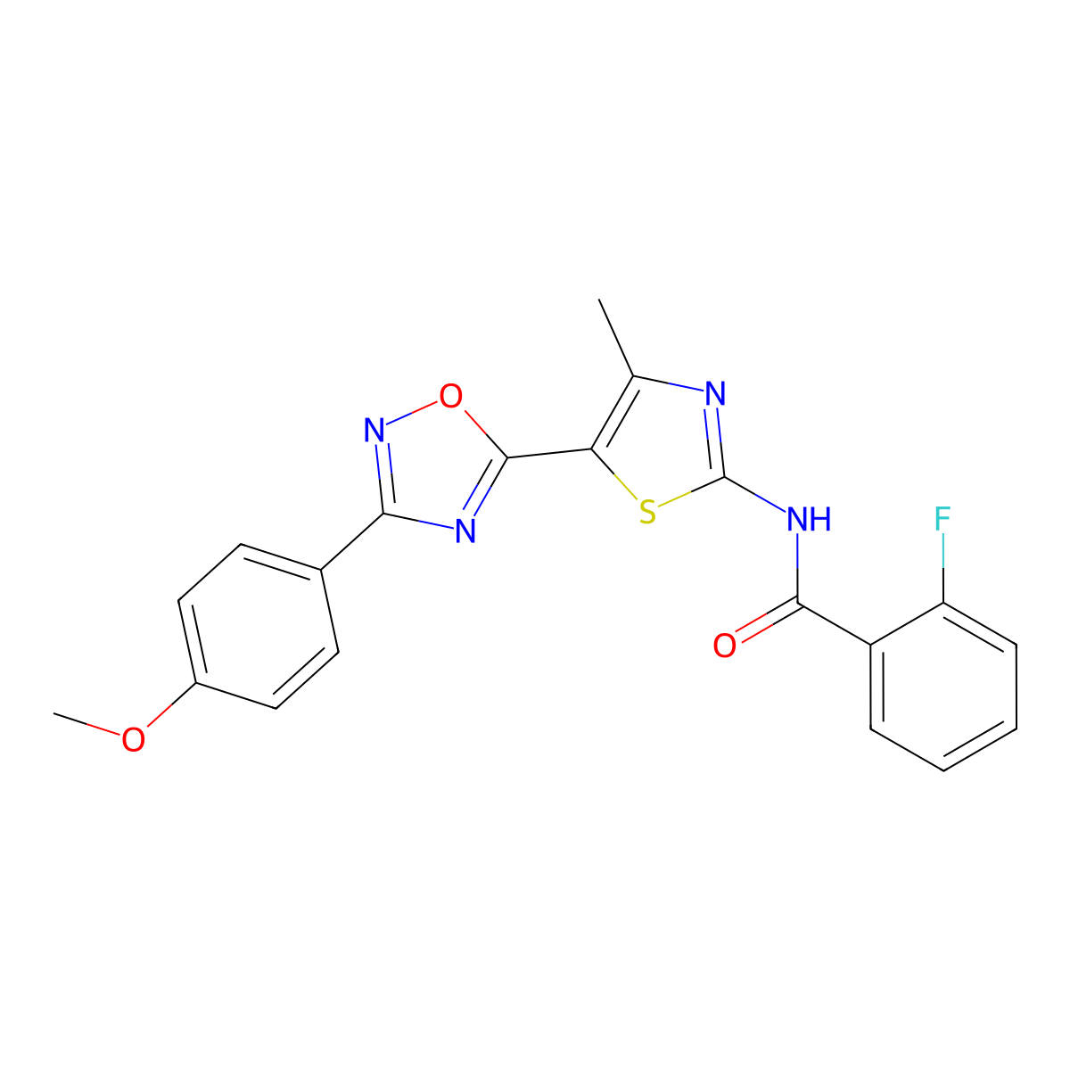 2-fluoro-N-[(2Z)-5-[3-(4-methoxyphenyl)-1,2,4-oxadiazol-5-yl]-4-methyl-1,3-thiazol-2(3H)-ylidene]benzamide molecular structure, CAS 1144456-65-4