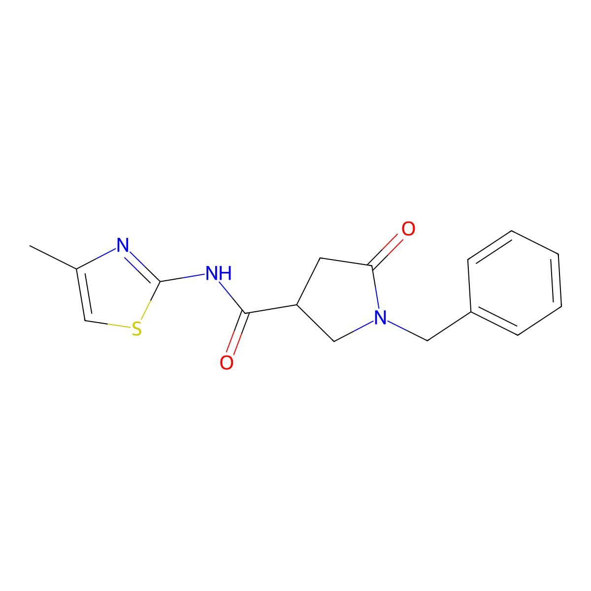 1-benzyl-N-[(2E)-4-methyl-1,3-thiazol-2(3H)-ylidene]-5-oxopyrrolidine-3-carboxamide molecular structure, CAS 1144456-95-0
