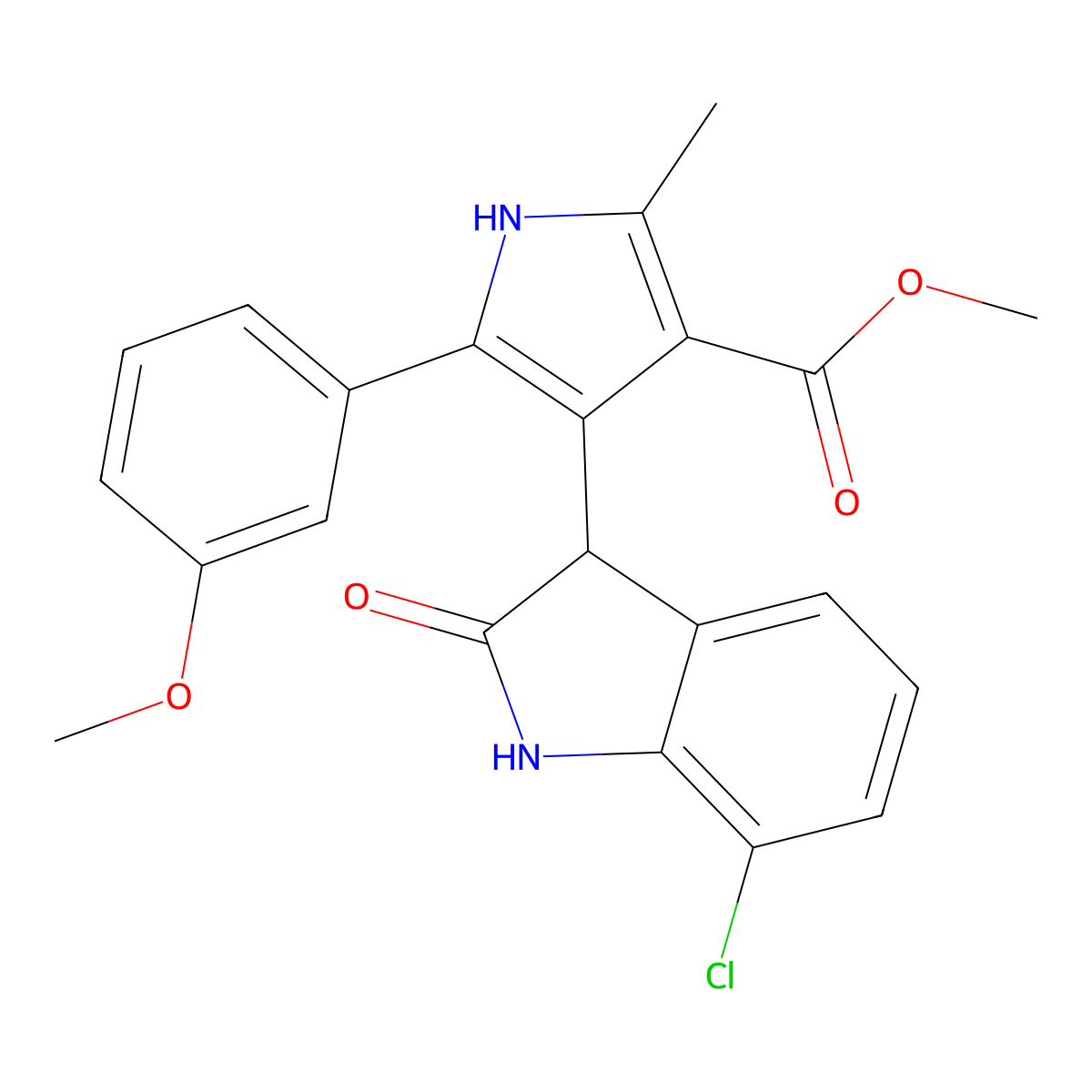 methyl 4-(7-chloro-2-oxo-2,3-dihydro-1H-indol-3-yl)-5-(3-methoxyphenyl)-2-methyl-1H-pyrrole-3-carboxylate molecular structure, CAS 1144456-99-4