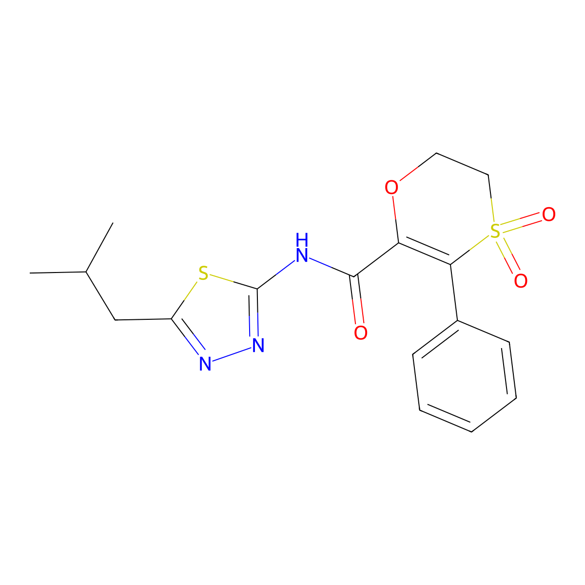 N-[(2Z)-5-(2-methylpropyl)-1,3,4-thiadiazol-2(3H)-ylidene]-3-phenyl-5,6-dihydro-1,4-oxathiine-2-carboxamide 4,4-dioxide molecular structure, CAS 1144457-08-8