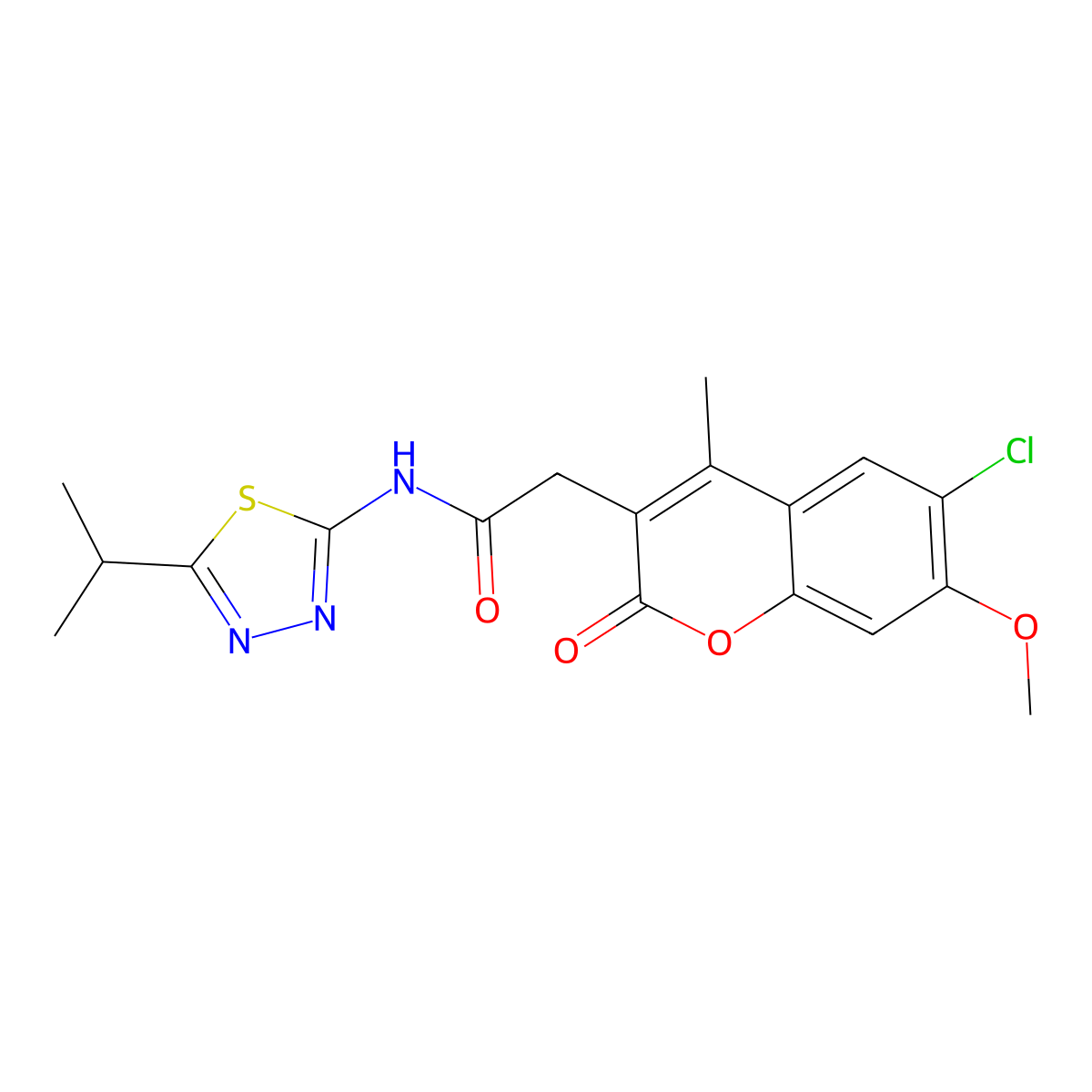 2-(6-chloro-7-methoxy-4-methyl-2-oxo-2H-chromen-3-yl)-N-[(2E)-5-(propan-2-yl)-1,3,4-thiadiazol-2(3H)-ylidene]acetamide molecular structure, CAS 1144457-24-8