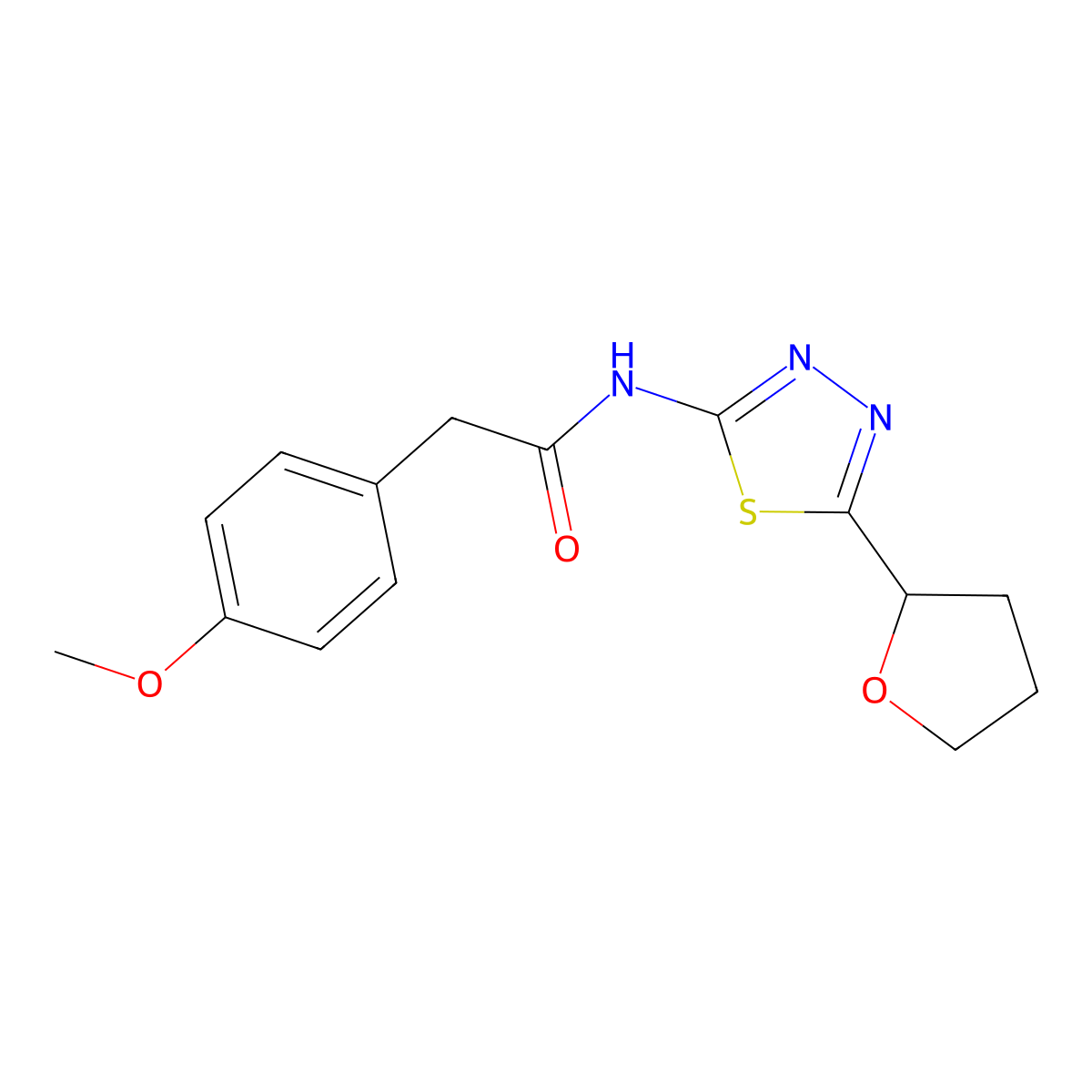 2-(4-methoxyphenyl)-N-[(2E)-5-(tetrahydrofuran-2-yl)-1,3,4-thiadiazol-2(3H)-ylidene]acetamide molecular structure, CAS 1144457-27-1