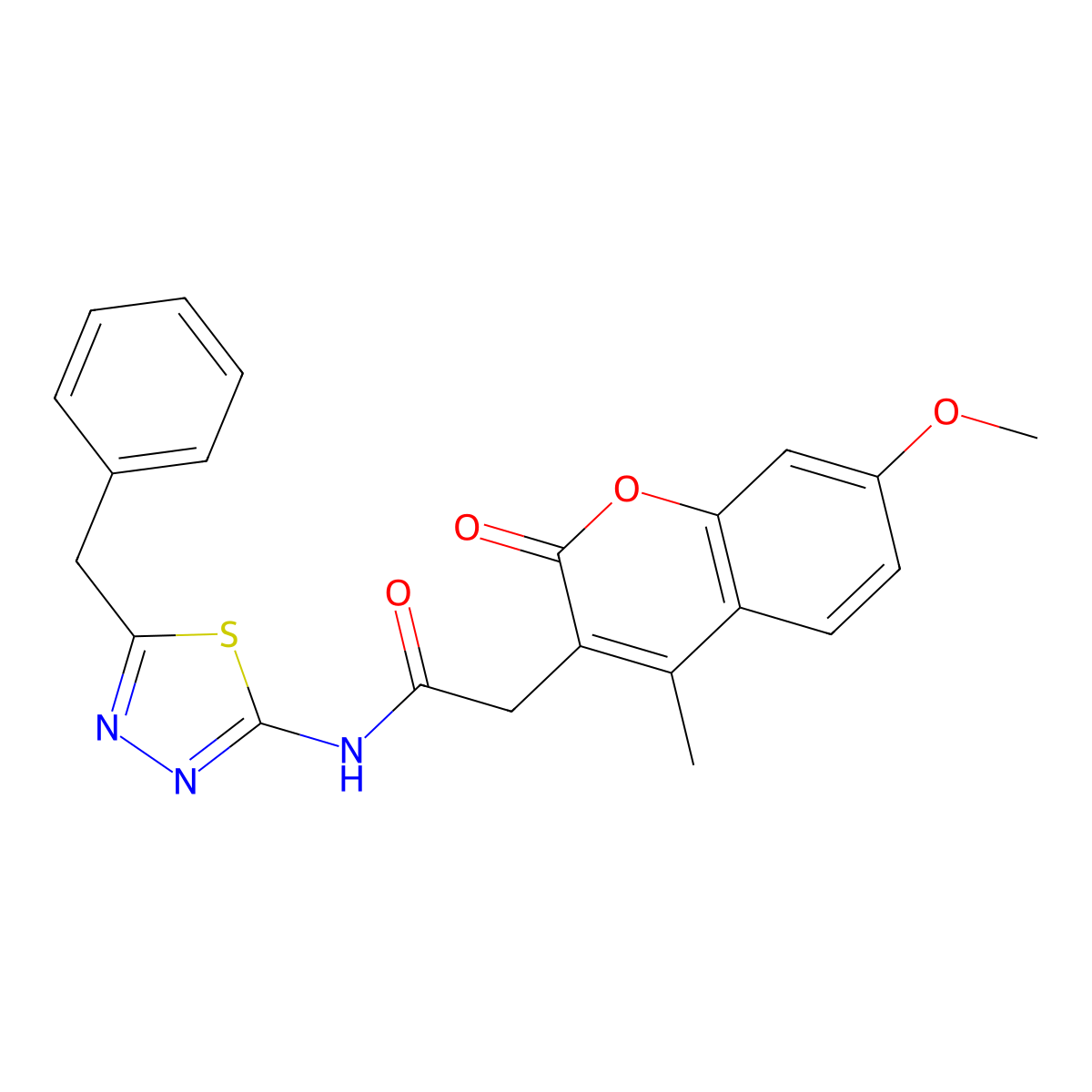 N-(5-benzyl-1,3,4-thiadiazol-2-yl)-2-(7-methoxy-4-methyl-2-oxo-2H-chromen-3-yl)acetamide molecular structure, CAS 1144457-28-2