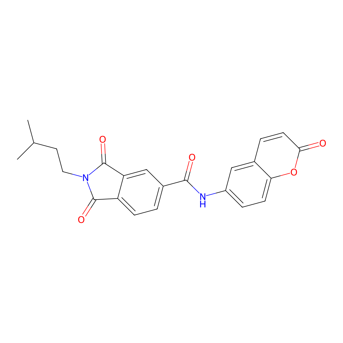 2-(3-methylbutyl)-1,3-dioxo-N-(2-oxo-2H-chromen-6-yl)-2,3-dihydro-1H-isoindole-5-carboxamide molecular structure, CAS 1144457-32-8