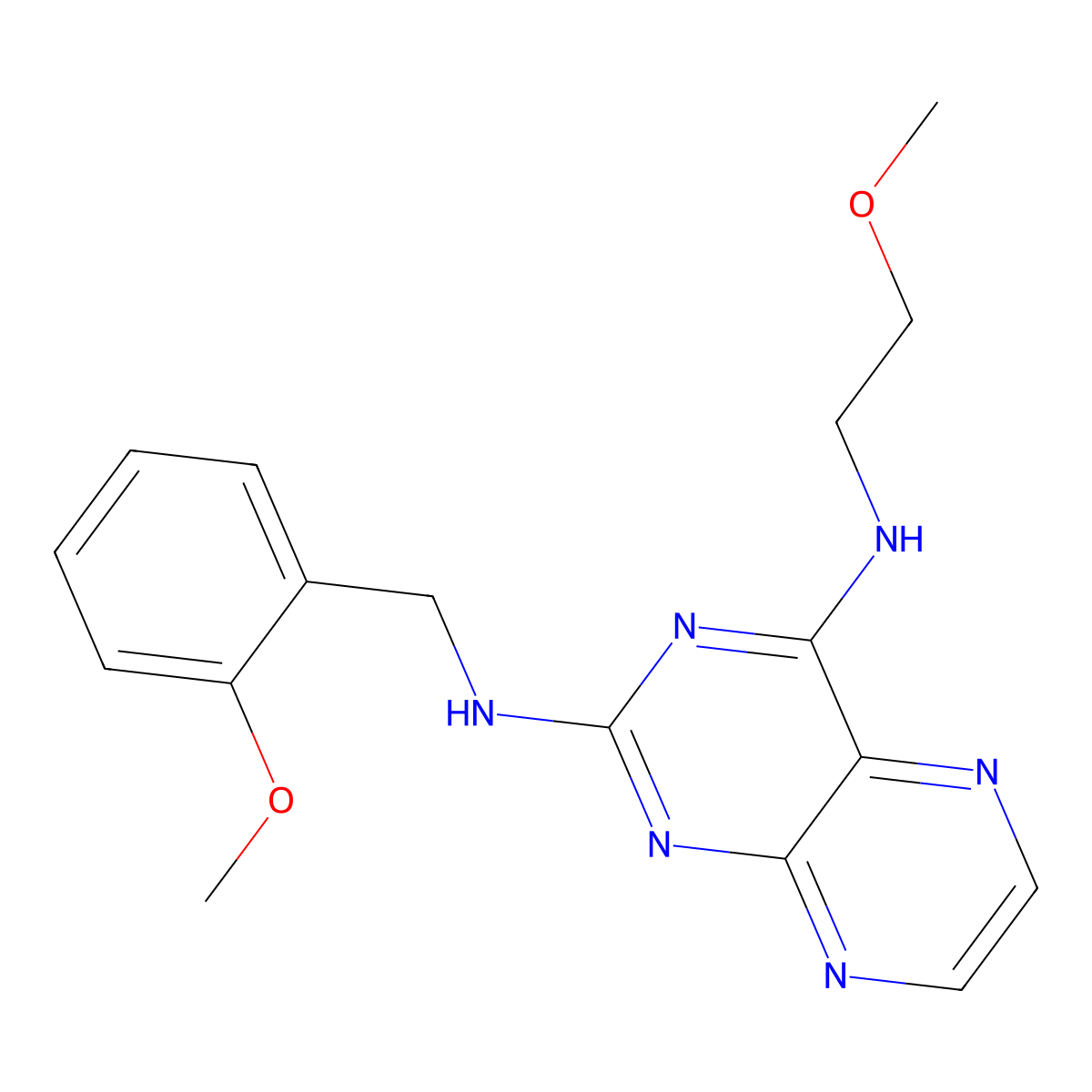 {4-[(2-Methoxyethyl)amino]pteridin-2-yl}[(2-methoxyphenyl)methyl]amine molecular structure, CAS 1144457-35-1