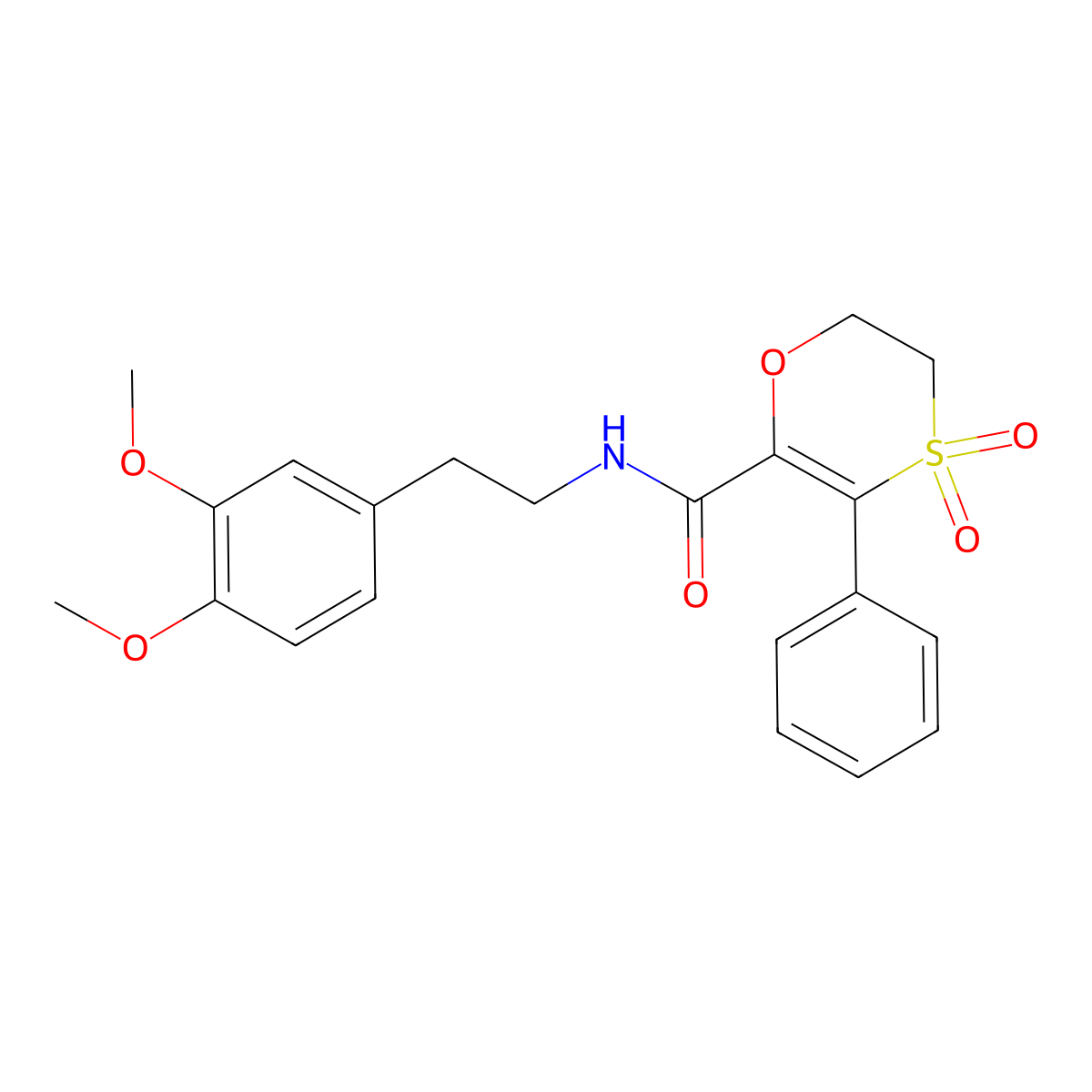 N-[2-(3,4-dimethoxyphenyl)ethyl]-3-phenyl-5,6-dihydro-1,4-oxathiine-2-carboxamide 4,4-dioxide molecular structure, CAS 1144457-40-8