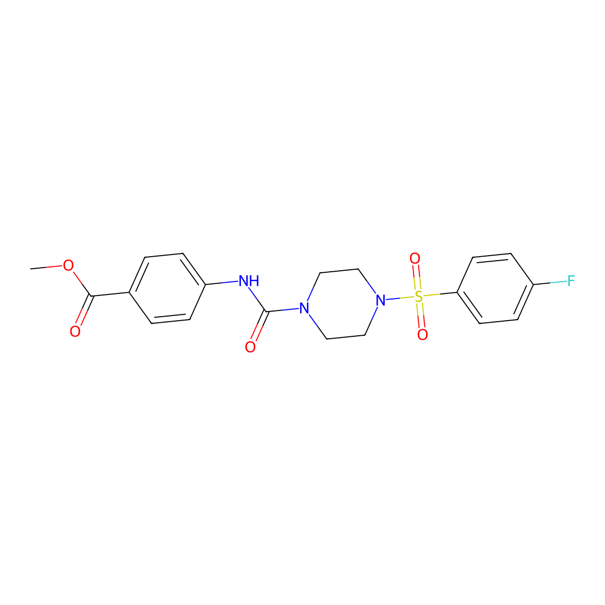 Methyl 4-[({4-[(4-fluorophenyl)sulfonyl]piperazin-1-yl}carbonyl)amino]benzoate molecular structure, CAS 1144457-42-0