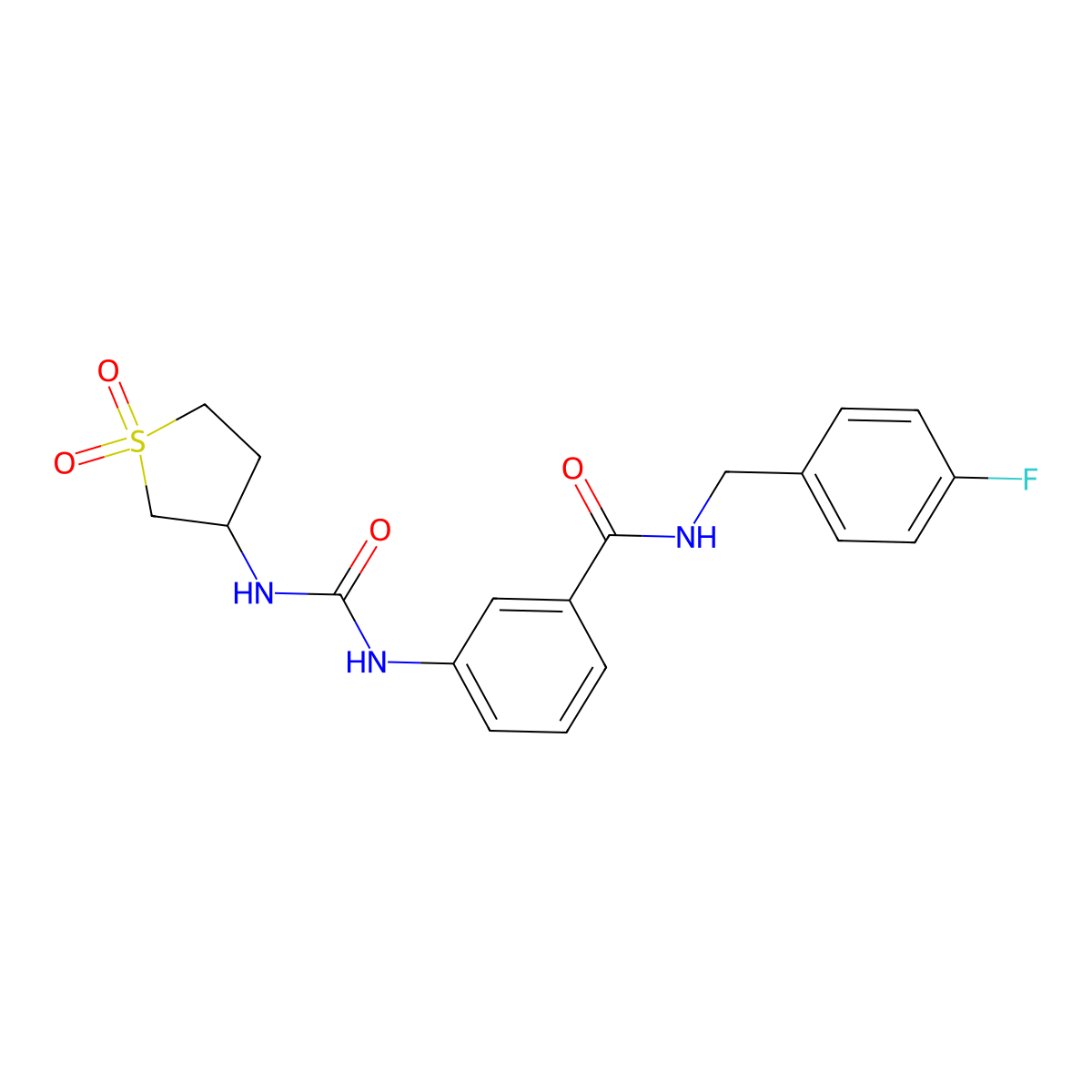 3-{[(1,1-dioxidotetrahydrothiophen-3-yl)carbamoyl]amino}-N-(4-fluorobenzyl)benzamide molecular structure, CAS 1144457-89-5