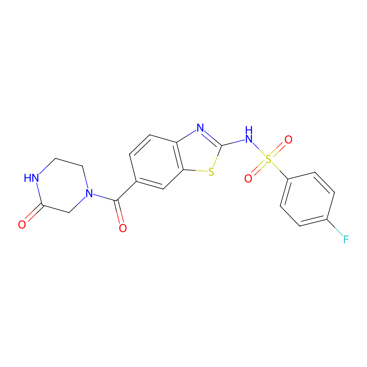 4-fluoro-N-{6-[(3-oxopiperazino)carbonyl]-1,3-benzothiazol-2-yl}-1-benzenesulfonamide molecular structure, CAS 1144458-27-4