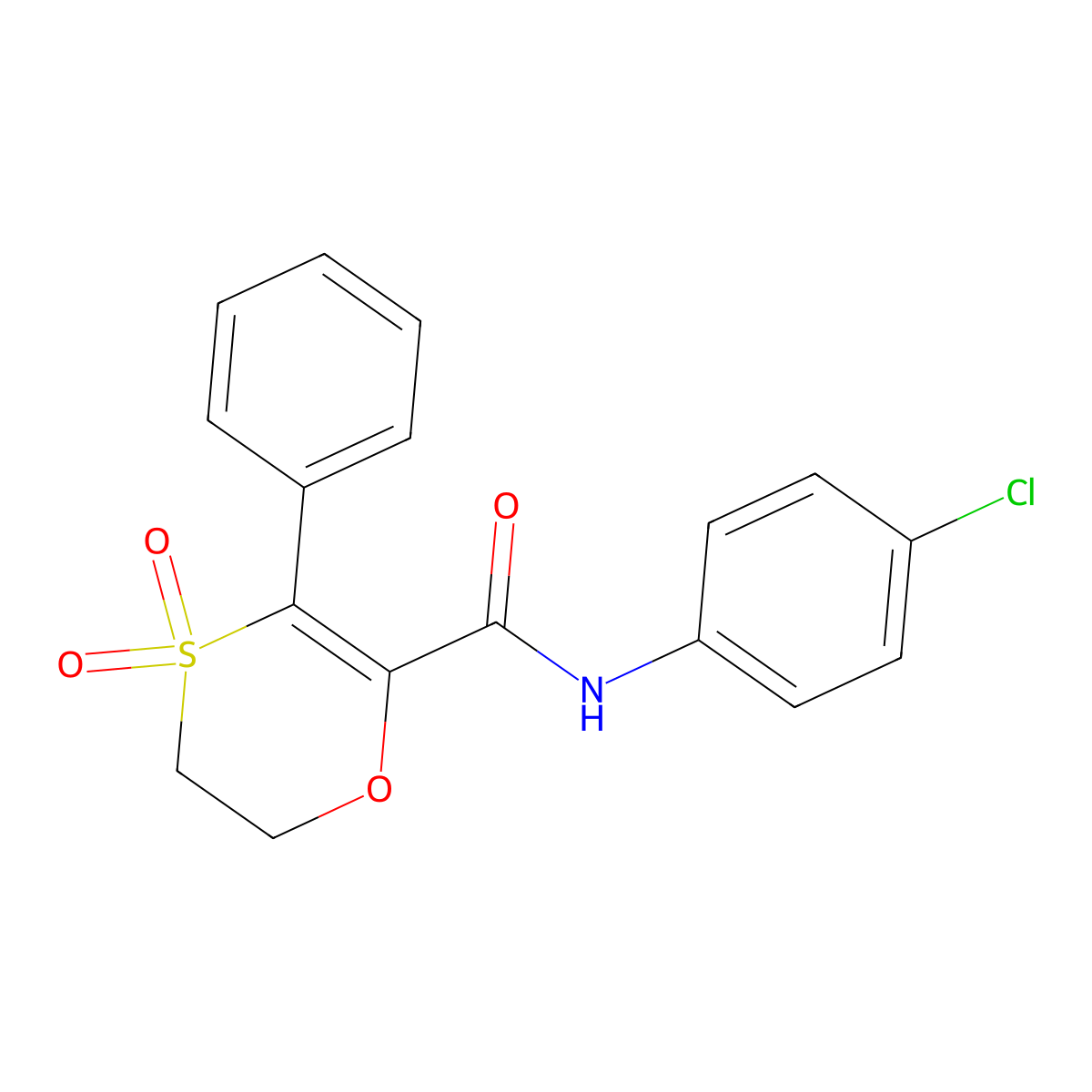 N-(4-chlorophenyl)-3-phenyl-5,6-dihydro-1,4-oxathiine-2-carboxamide 4,4-dioxide molecular structure, CAS 1144458-71-8