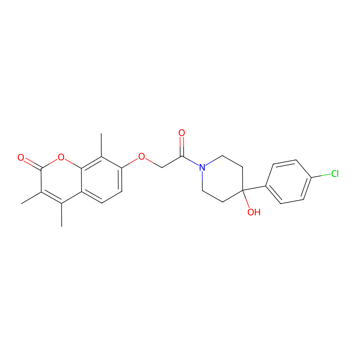 7-{2-[4-(4-chlorophenyl)-4-hydroxypiperidino]-2-oxoethoxy}-3,4,8-trimethyl-2H-chromen-2-one molecular structure, CAS 1144458-82-1