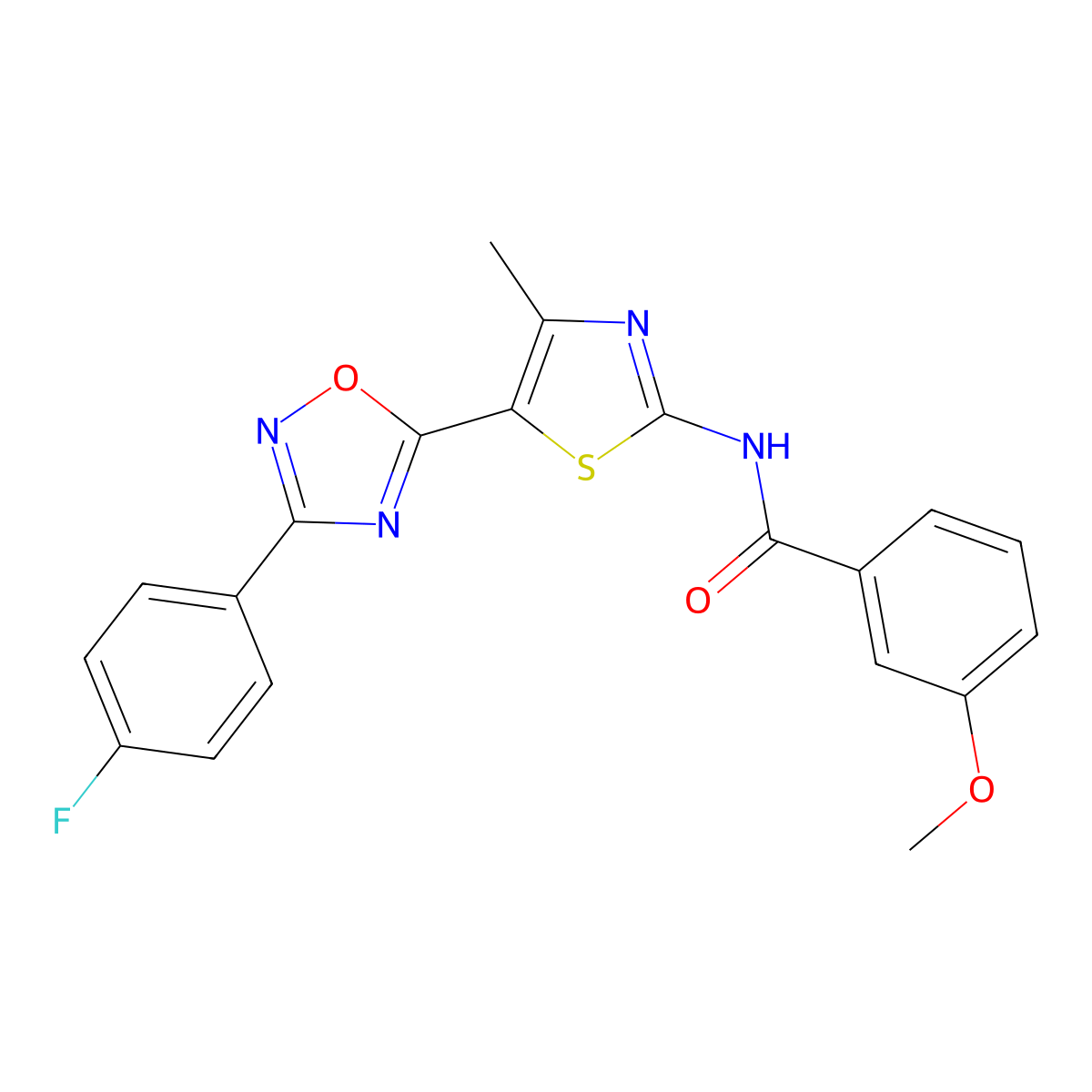 N-[(2Z)-5-[3-(4-fluorophenyl)-1,2,4-oxadiazol-5-yl]-4-methyl-1,3-thiazol-2(3H)-ylidene]-3-methoxybenzamide molecular structure, CAS 1144458-96-7