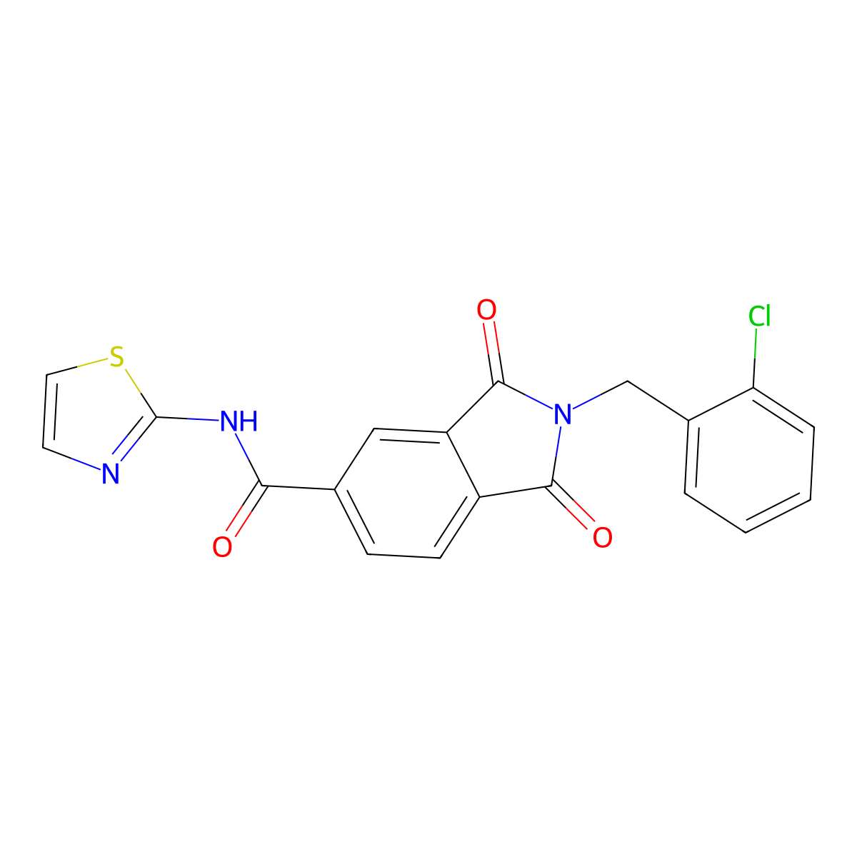 2-(2-chlorobenzyl)-1,3-dioxo-N-(1,3-thiazol-2-yl)-2,3-dihydro-1H-isoindole-5-carboxamide molecular structure, CAS 1144459-08-4