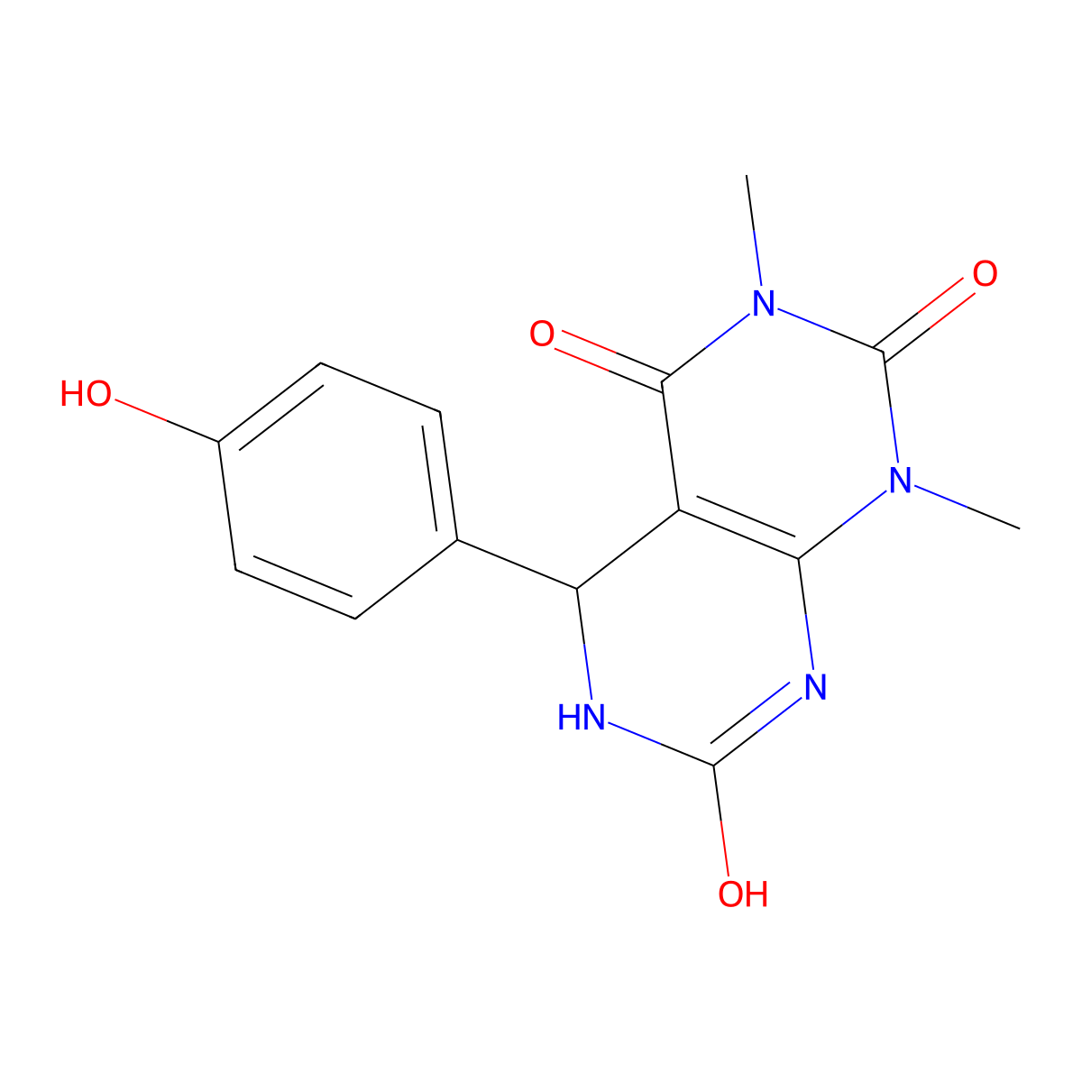 5-(4-hydroxyphenyl)-1,3-dimethyl-5,6-dihydropyrimido[4,5-d]pyrimidine-2,4,7(1H,3H,8H)-trione molecular structure, CAS 1144459-09-5
