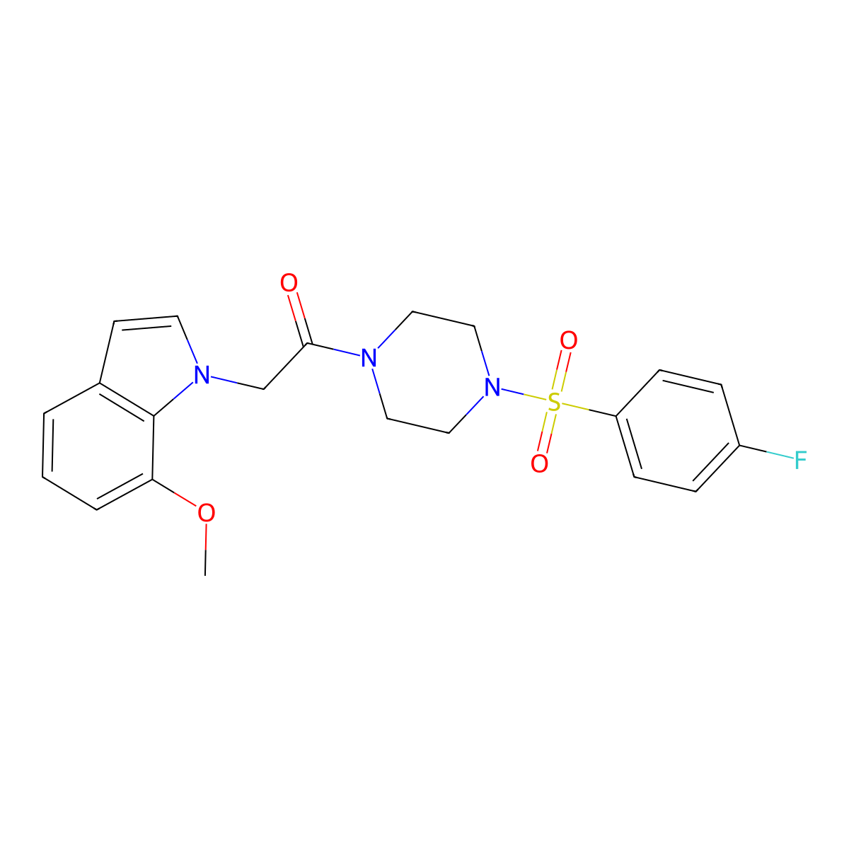 1-{4-[(4-fluorophenyl)sulfonyl]piperazin-1-yl}-2-(7-methoxy-1H-indol-1-yl)ethanone molecular structure, CAS 1144459-12-0