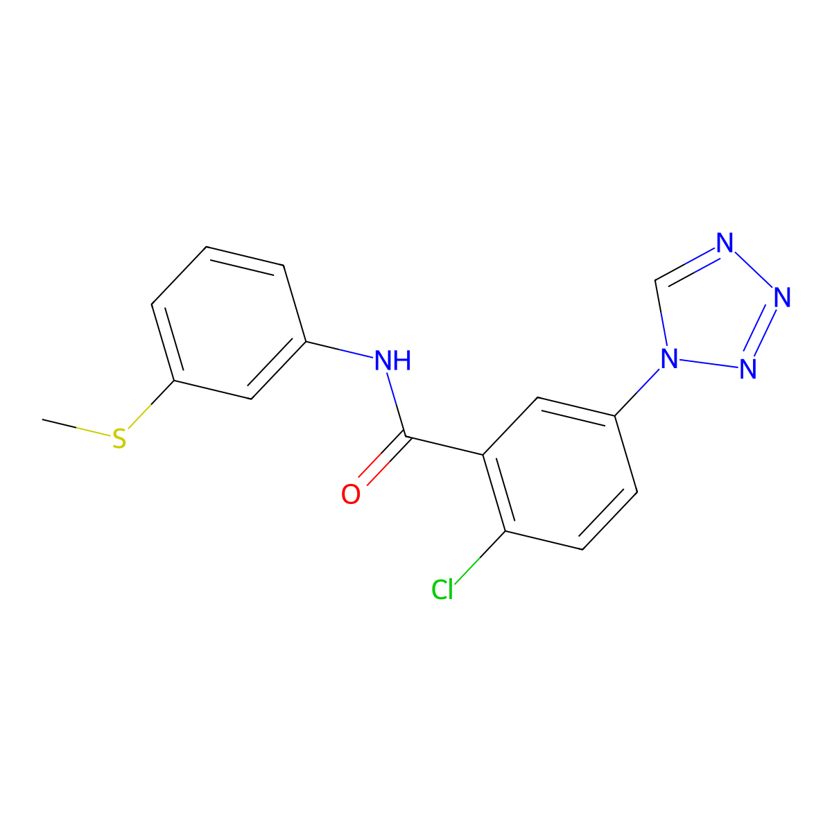 2-chloro-N-[3-(methylsulfanyl)phenyl]-5-(1H-tetrazol-1-yl)benzamide molecular structure, CAS 1144459-36-8