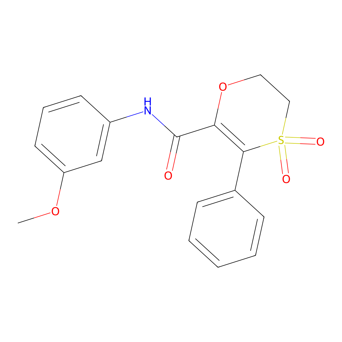 N-(3-methoxyphenyl)-3-phenyl-5,6-dihydro-1,4-oxathiine-2-carboxamide 4,4-dioxide molecular structure, CAS 1144459-51-7