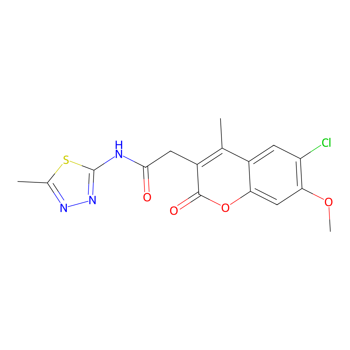 2-(6-chloro-7-methoxy-4-methyl-2-oxo-2H-chromen-3-yl)-N-(5-methyl-1,3,4-thiadiazol-2-yl)acetamide molecular structure, CAS 1144459-53-9