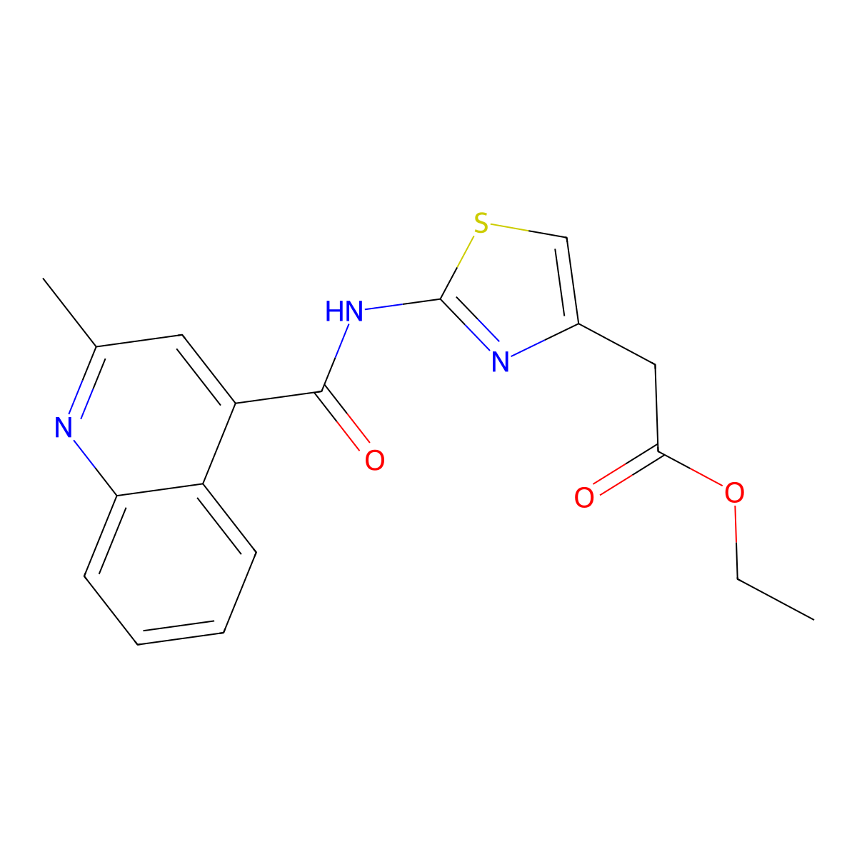 Ethyl (2-{[(2-methylquinolin-4-yl)carbonyl]amino}-1,3-thiazol-4-yl)acetate molecular structure, CAS 1144459-59-5