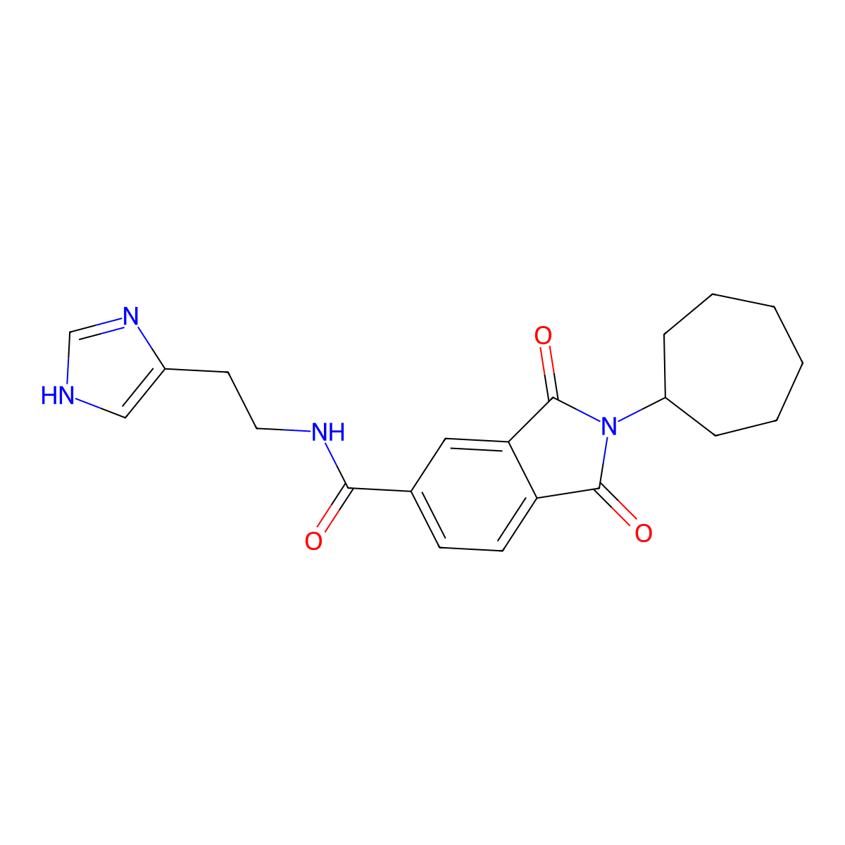 2-cycloheptyl-N-[2-(1H-imidazol-4-yl)ethyl]-1,3-dioxo-2,3-dihydro-1H-isoindole-5-carboxamide molecular structure, CAS 1144459-61-9