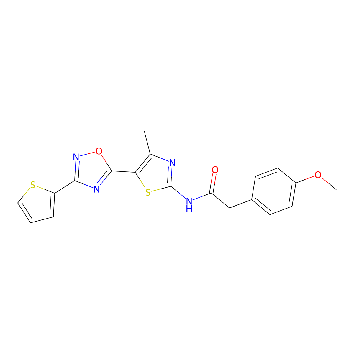 2-(4-methoxyphenyl)-N-[(2Z)-4-methyl-5-[3-(thiophen-2-yl)-1,2,4-oxadiazol-5-yl]-1,3-thiazol-2(3H)-ylidene]acetamide molecular structure, CAS 1144459-63-1
