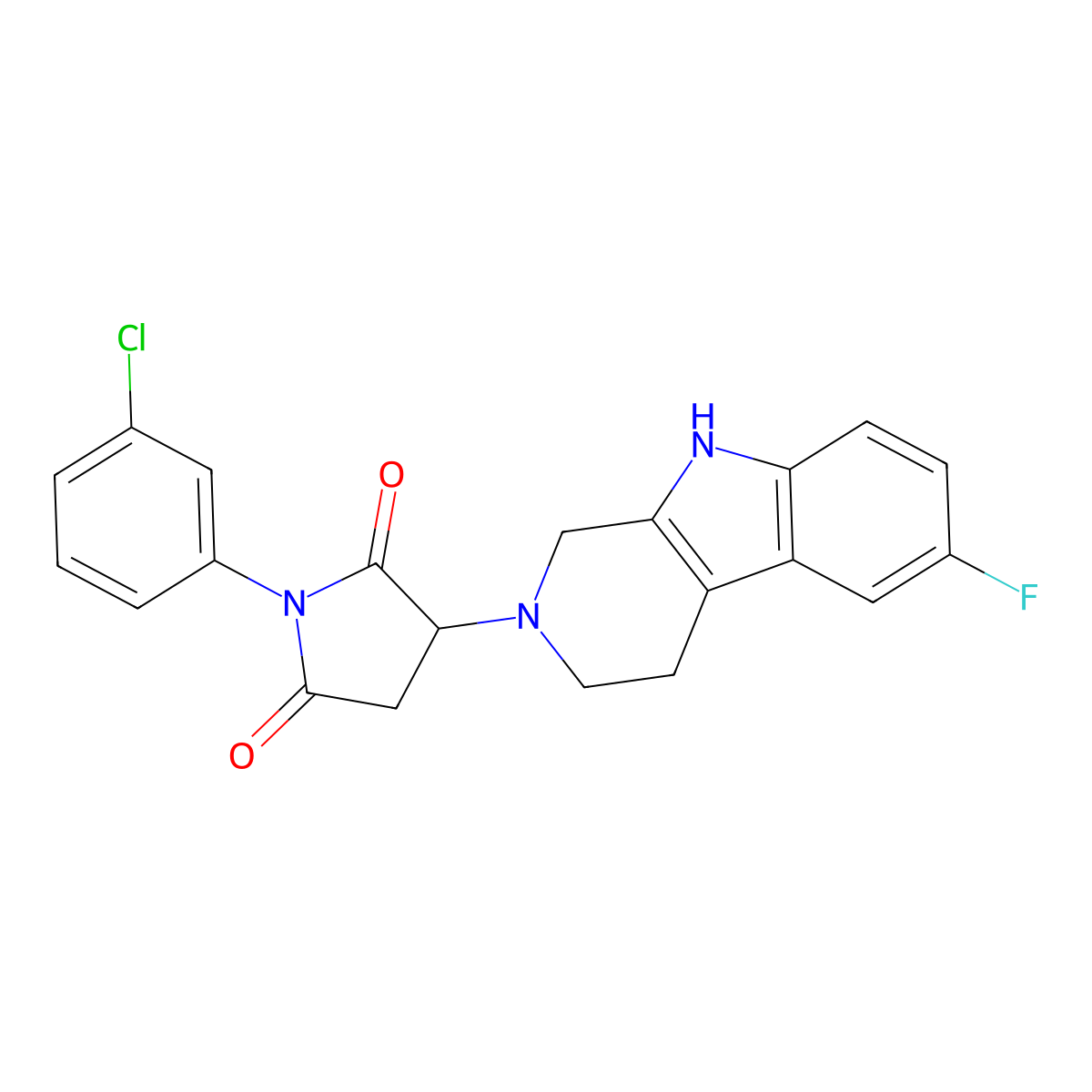 1-(3-chlorophenyl)-3-(6-fluoro-1,3,4,9-tetrahydro-2H-beta-carbolin-2-yl)pyrrolidine-2,5-dione molecular structure, CAS 1144459-95-9