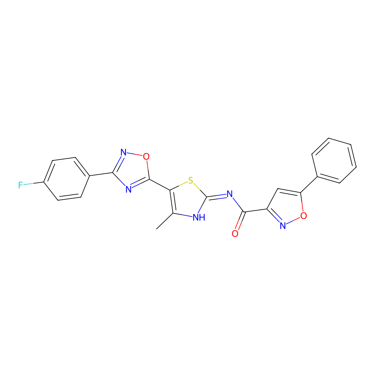 N-[(2E)-5-[3-(4-fluorophenyl)-1,2,4-oxadiazol-5-yl]-4-methyl-1,3-thiazol-2(3H)-ylidene]-5-phenyl-1,2-oxazole-3-carboxamide molecular structure, CAS 1144460-18-3