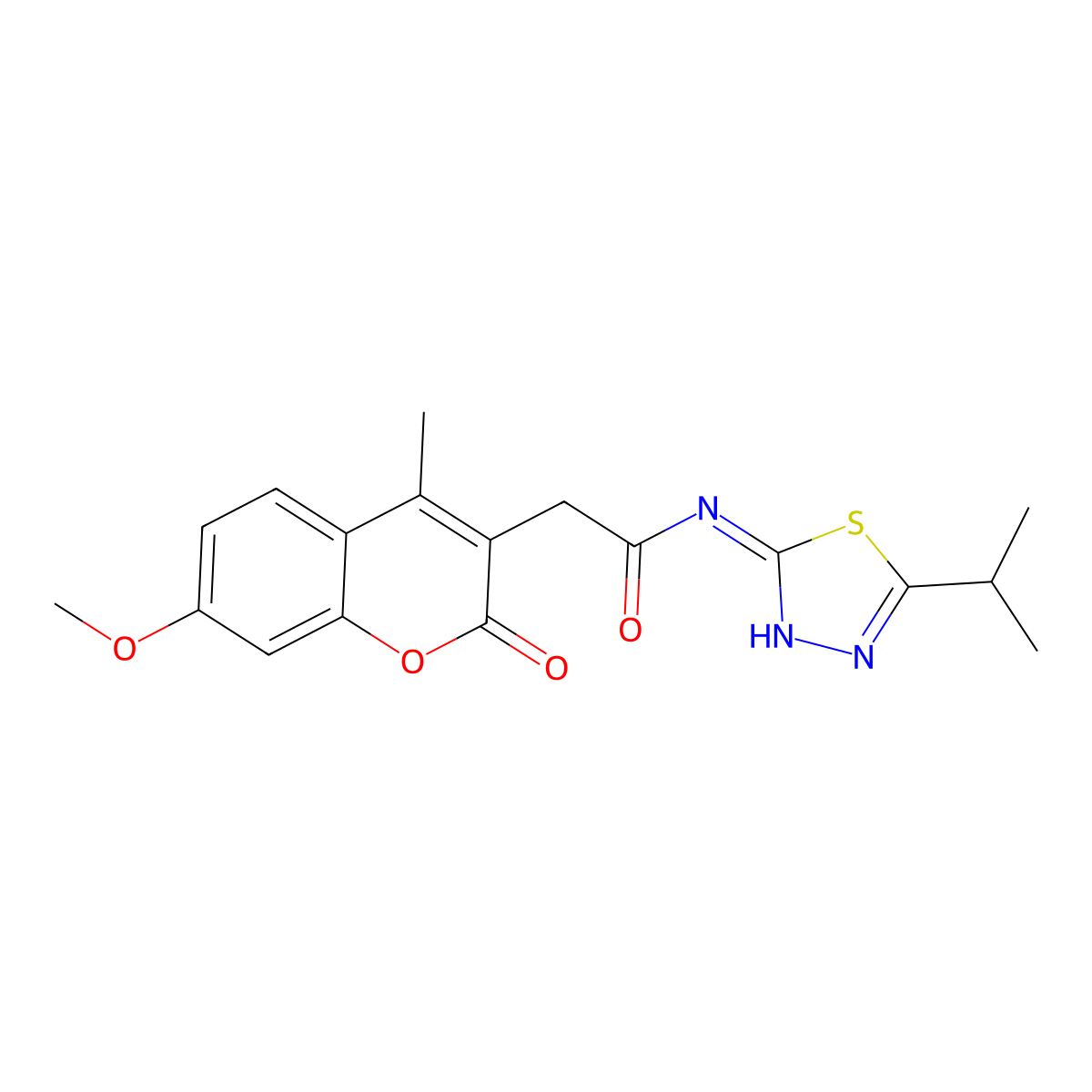 2-(7-methoxy-4-methyl-2-oxo-2H-chromen-3-yl)-N-[(2E)-5-(propan-2-yl)-1,3,4-thiadiazol-2(3H)-ylidene]acetamide molecular structure, CAS 1144460-23-0
