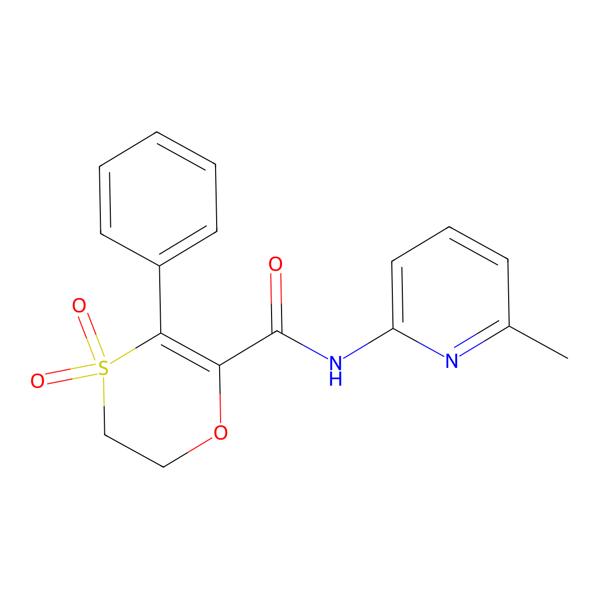 N-(6-methylpyridin-2-yl)-3-phenyl-5,6-dihydro-1,4-oxathiine-2-carboxamide 4,4-dioxide molecular structure, CAS 1144460-35-4