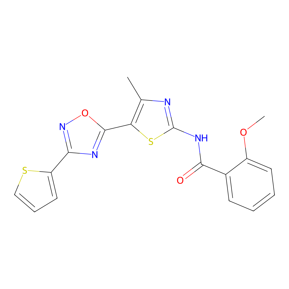 2-methoxy-N-[(2Z)-4-methyl-5-[3-(thiophen-2-yl)-1,2,4-oxadiazol-5-yl]-1,3-thiazol-2(3H)-ylidene]benzamide molecular structure, CAS 1144460-89-8