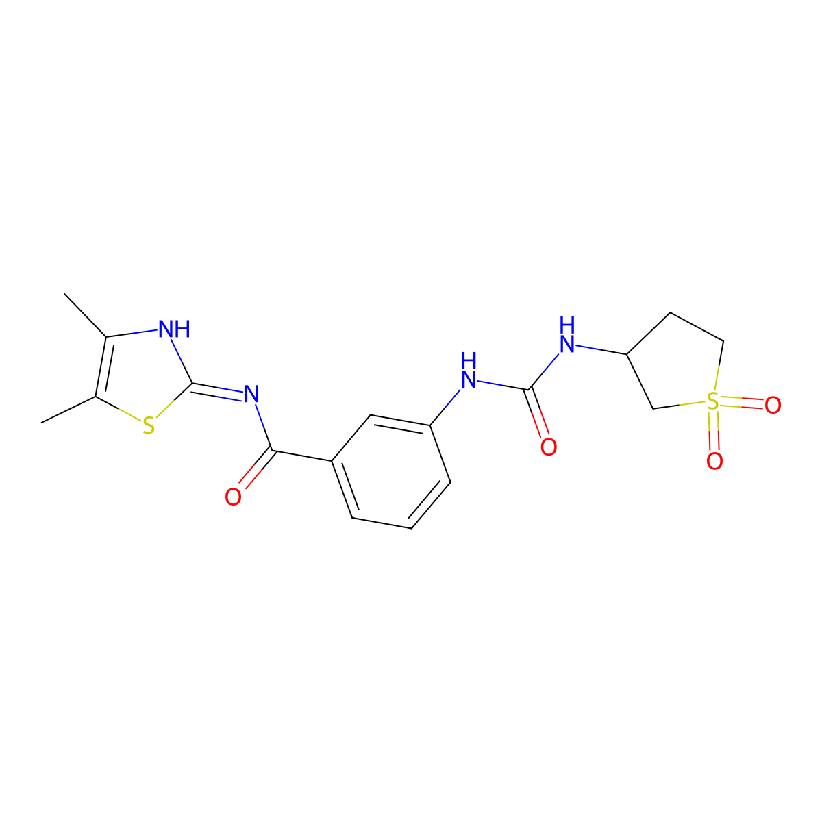 N-[(2Z)-4,5-dimethyl-1,3-thiazol-2(3H)-ylidene]-3-{[(1,1-dioxidotetrahydrothiophen-3-yl)carbamoyl]amino}benzamide molecular structure, CAS 1144461-14-2