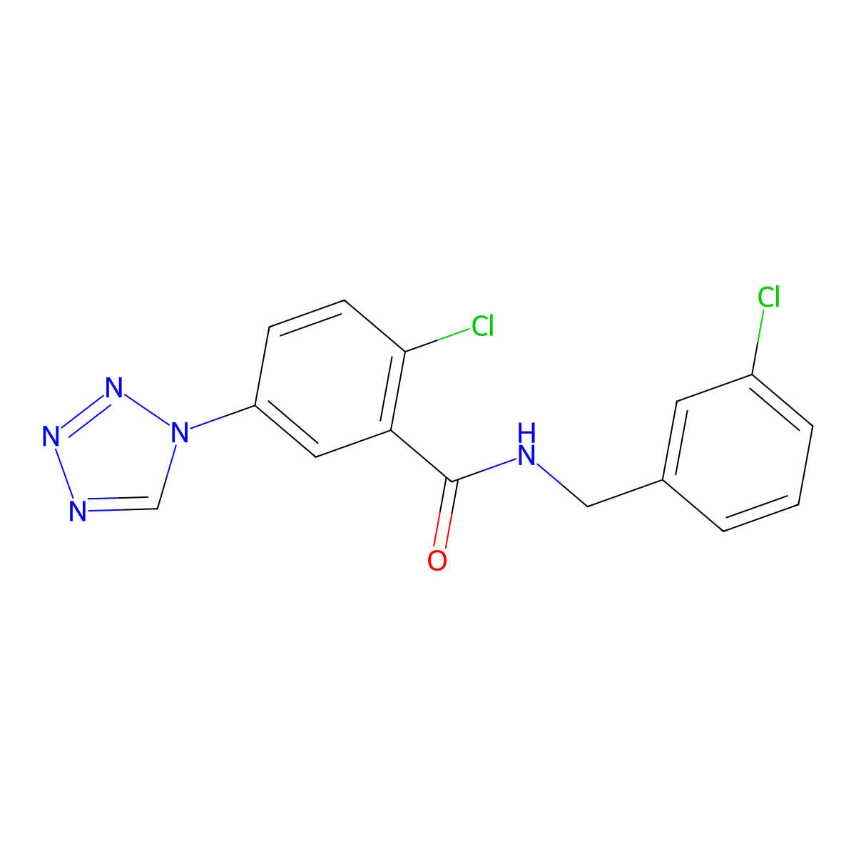 2-chloro-N-(3-chlorobenzyl)-5-(1H-tetrazol-1-yl)benzamide molecular structure, CAS 1144461-26-6