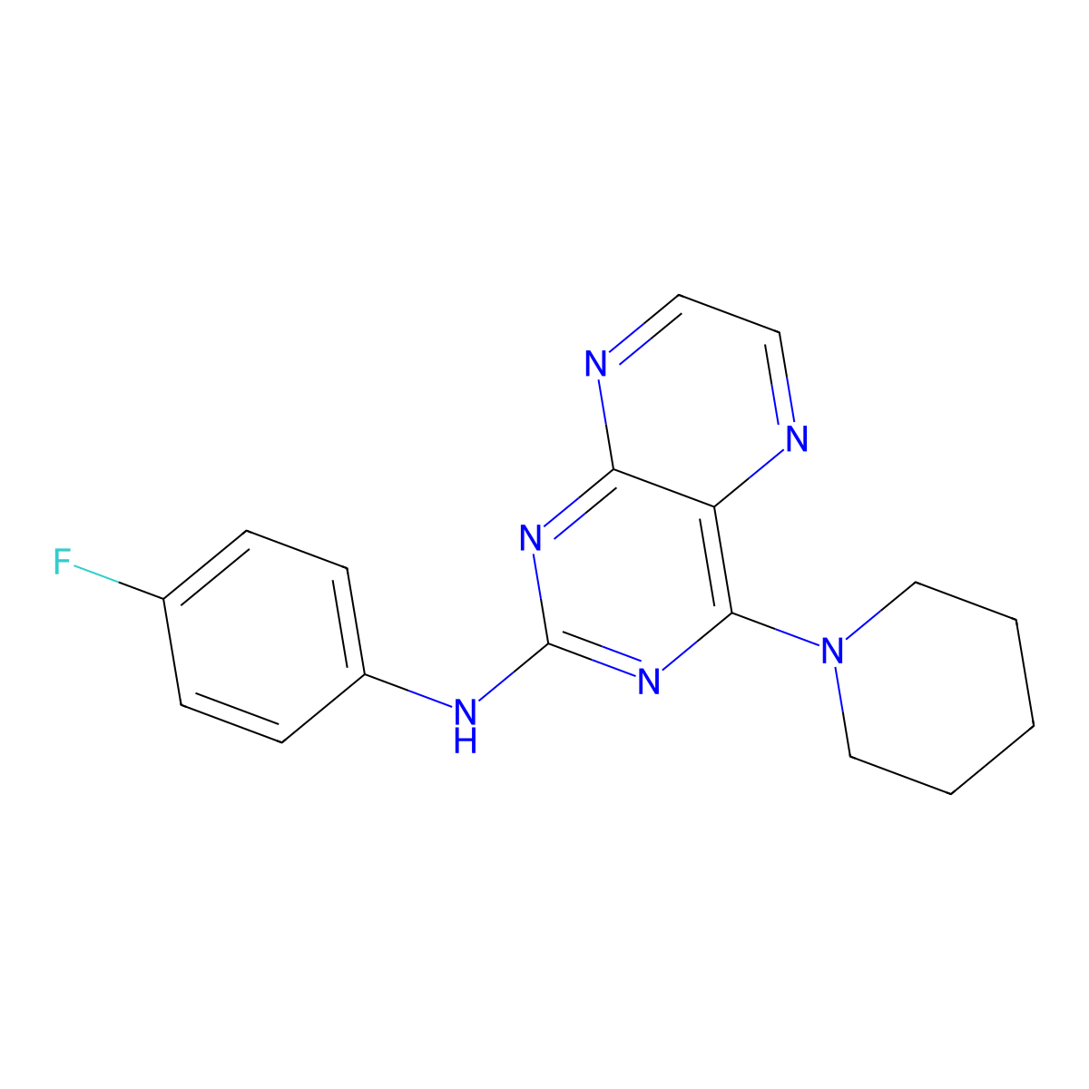 N-(4-fluorophenyl)-4-(piperidin-1-yl)pteridin-2-amine molecular structure, CAS 1144461-30-2